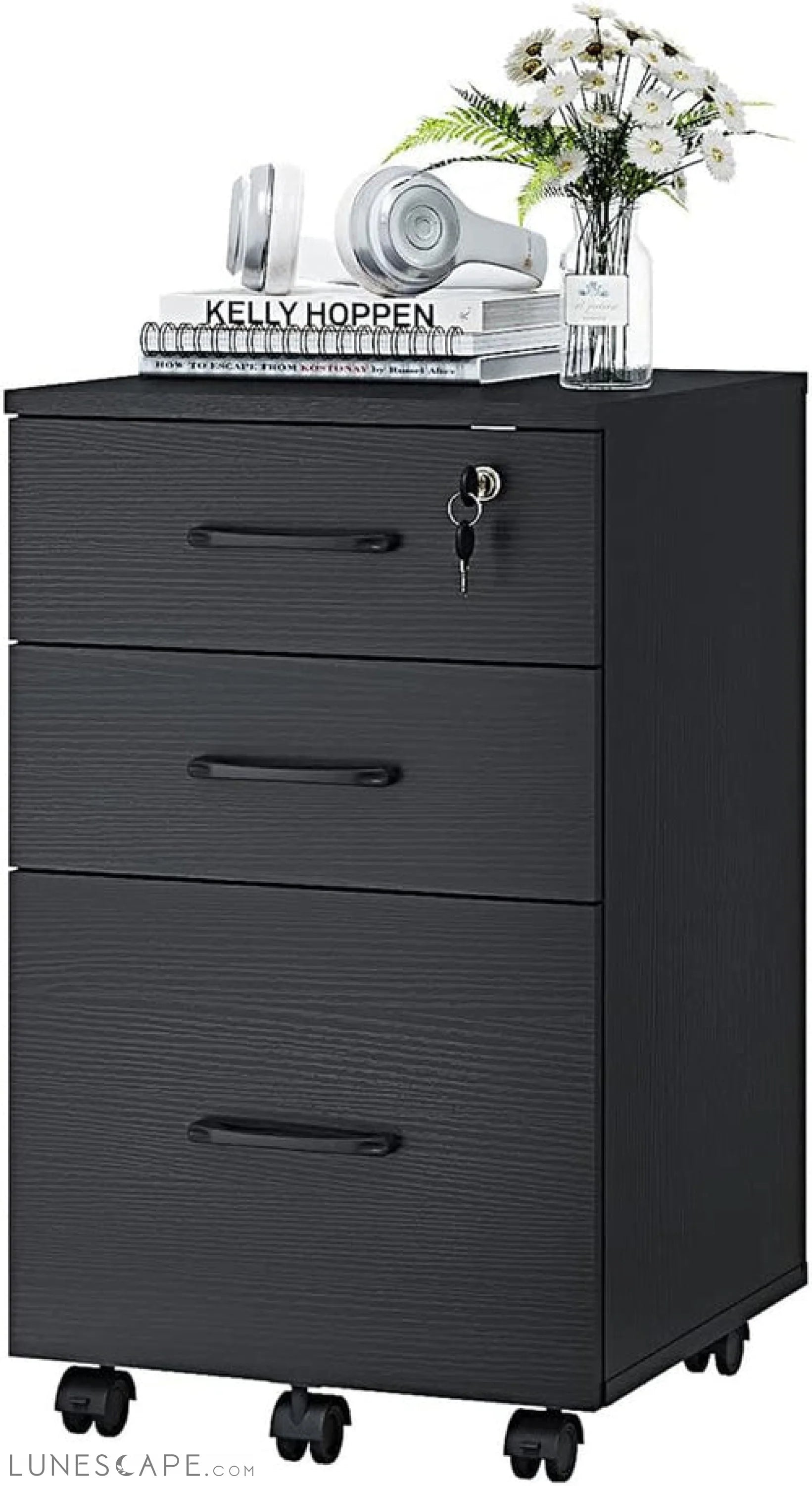 3 Drawer Wood Mobile File Cabinet, under Desk Storage Drawers Small LUNESCAPE