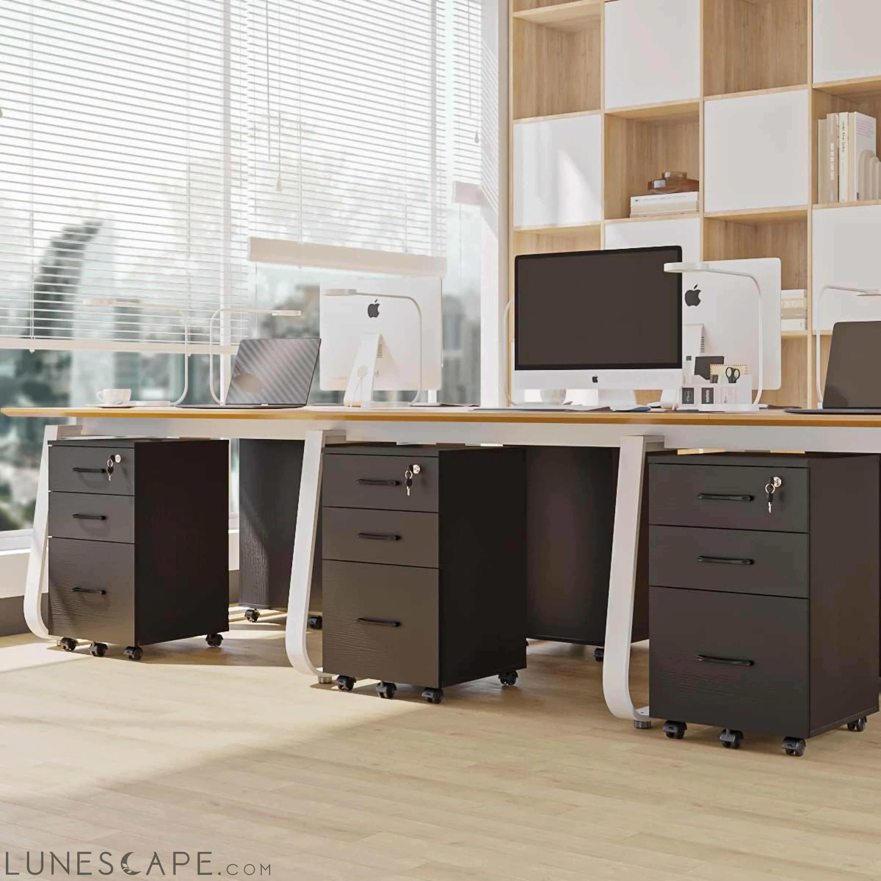 3 Drawer Wood Mobile File Cabinet, under Desk Storage Drawers Small LUNESCAPE