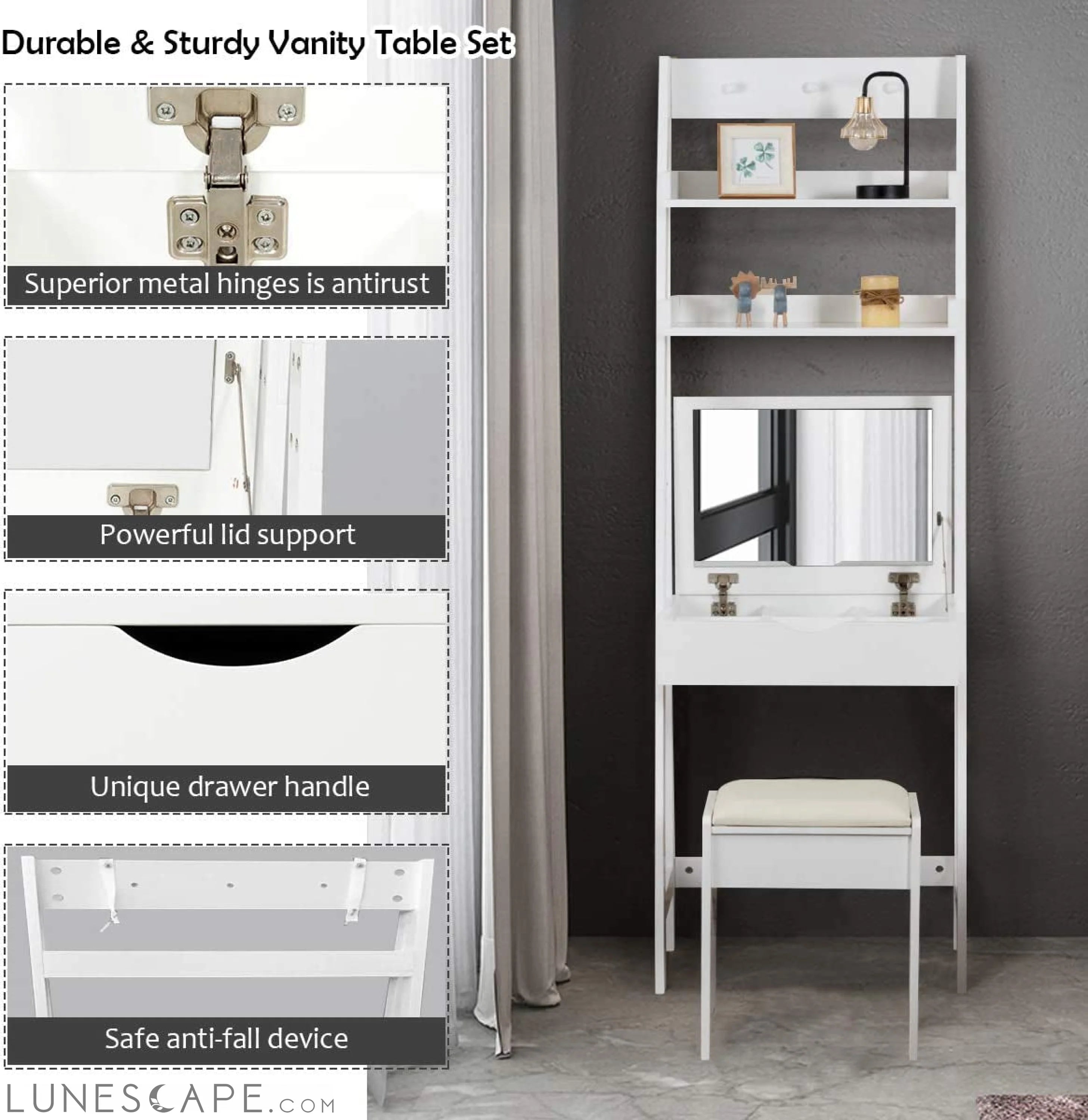 3-In-1 Vanity Set with Flip Top Mirror LUNESCAPE