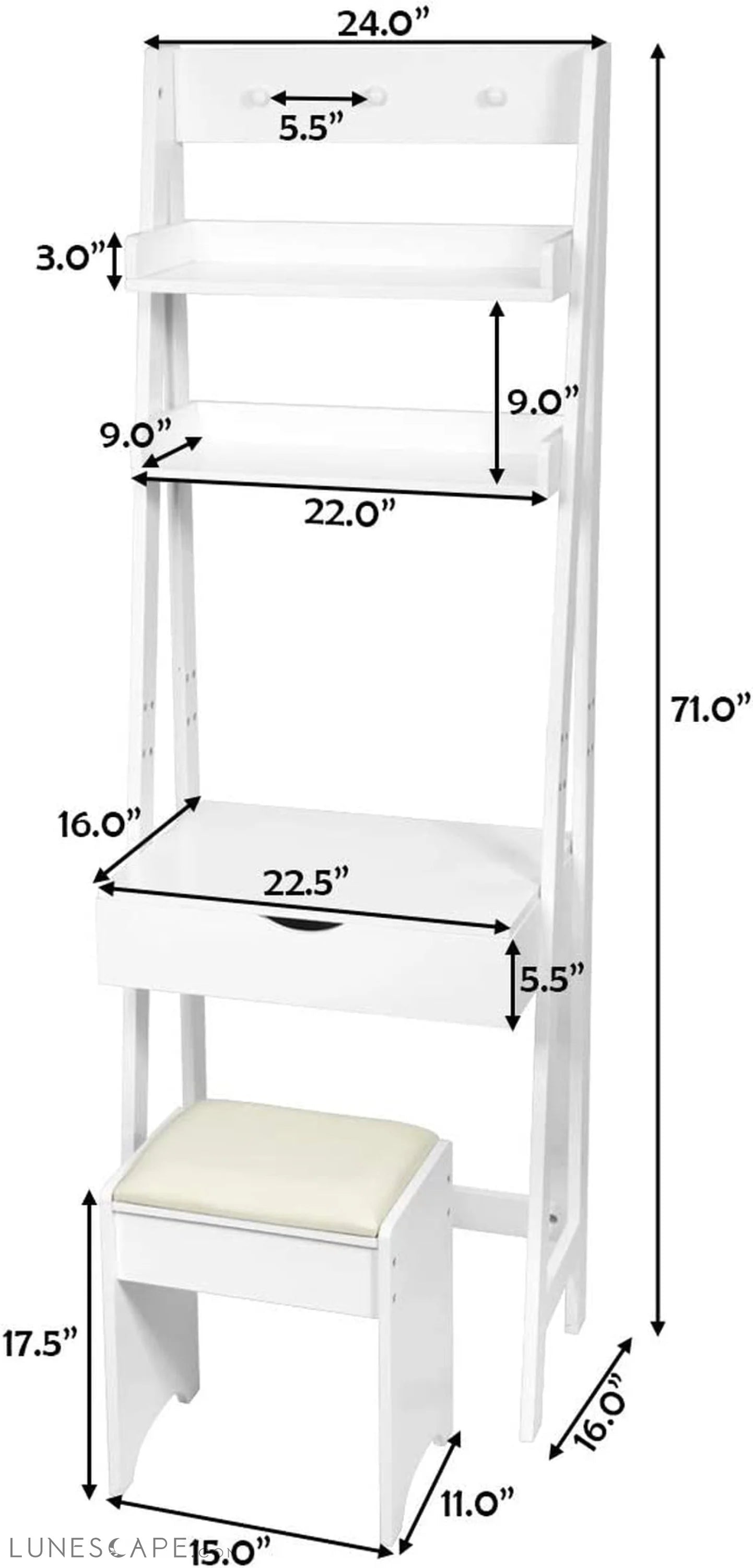3-In-1 Vanity Set with Flip Top Mirror LUNESCAPE