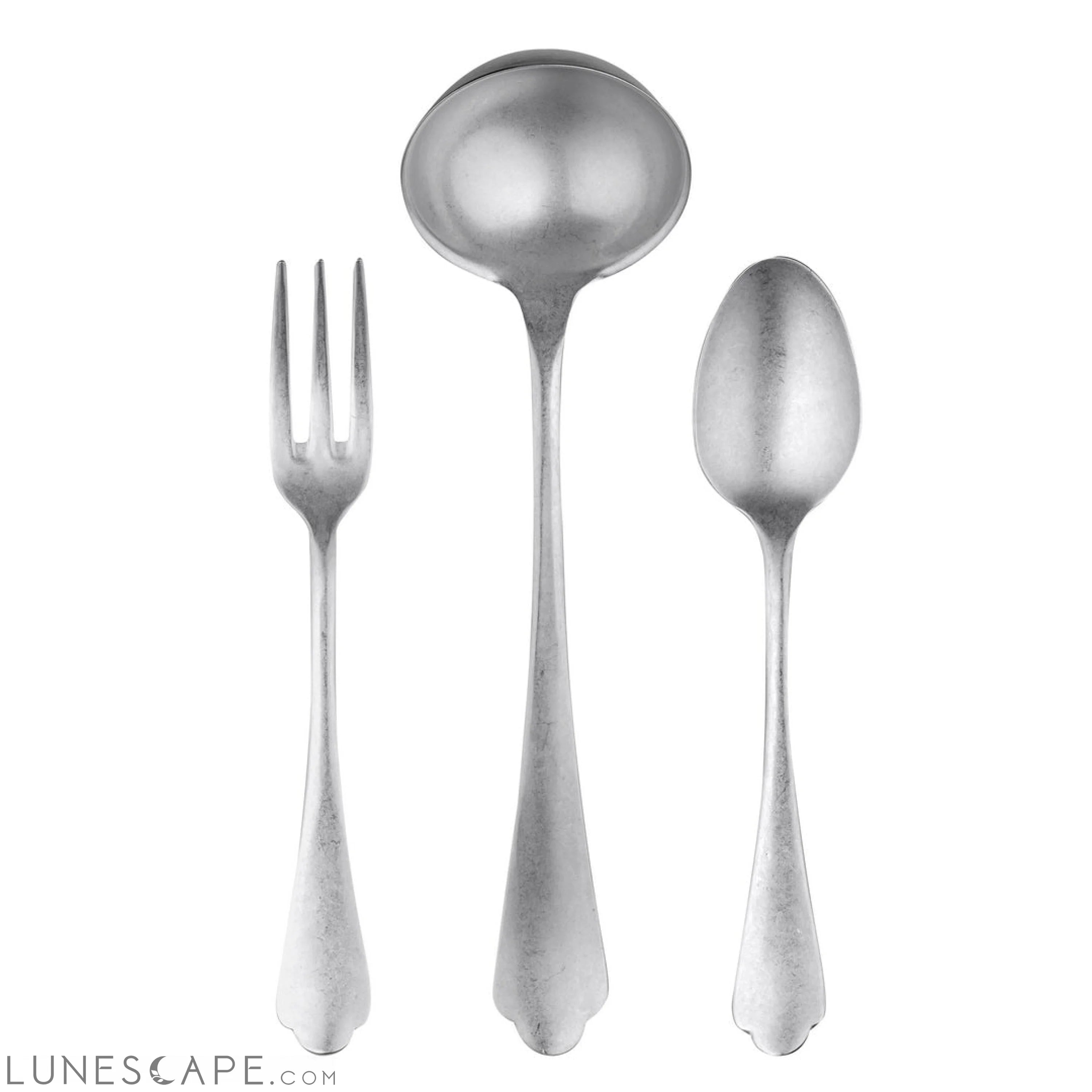 3 Pcs Serving Set (Fork Spoon and Ladle) DOLCE VITA PEWTER LUNESCAPE
