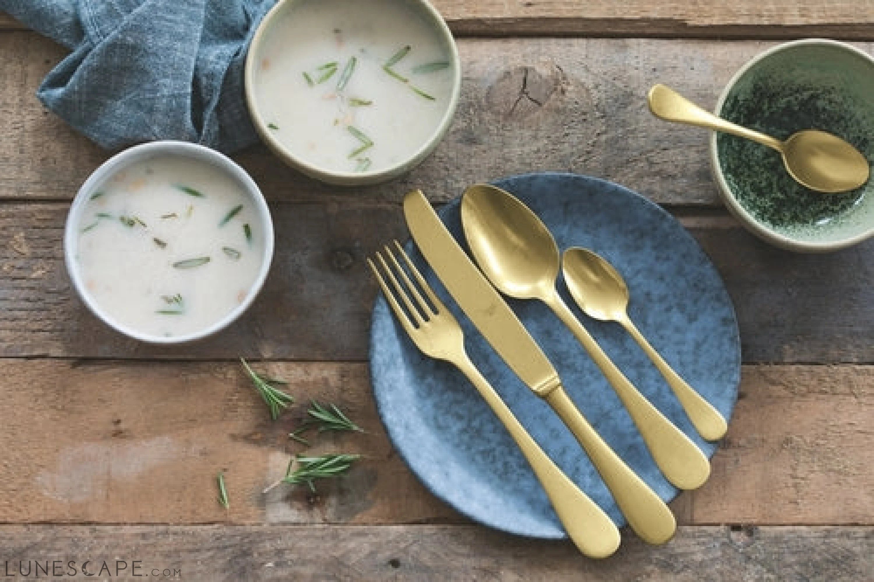 3 Pcs Serving Set (Fork Spoon and Ladle) VINTAGE ORO LUNESCAPE