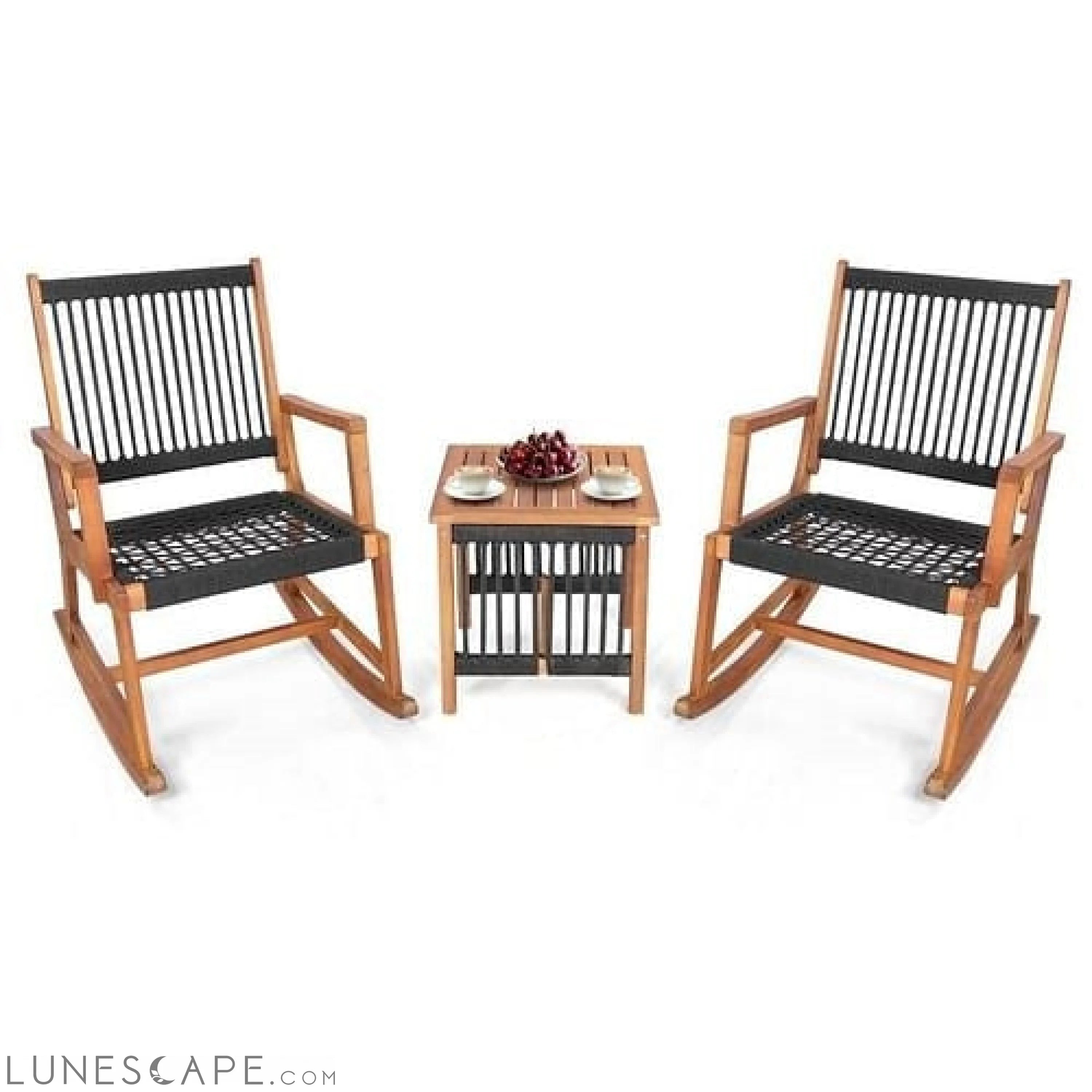 3 Piece Outdoor Wood Patio Furniture Rocking Chair Table Bistro Set LUNESCAPE