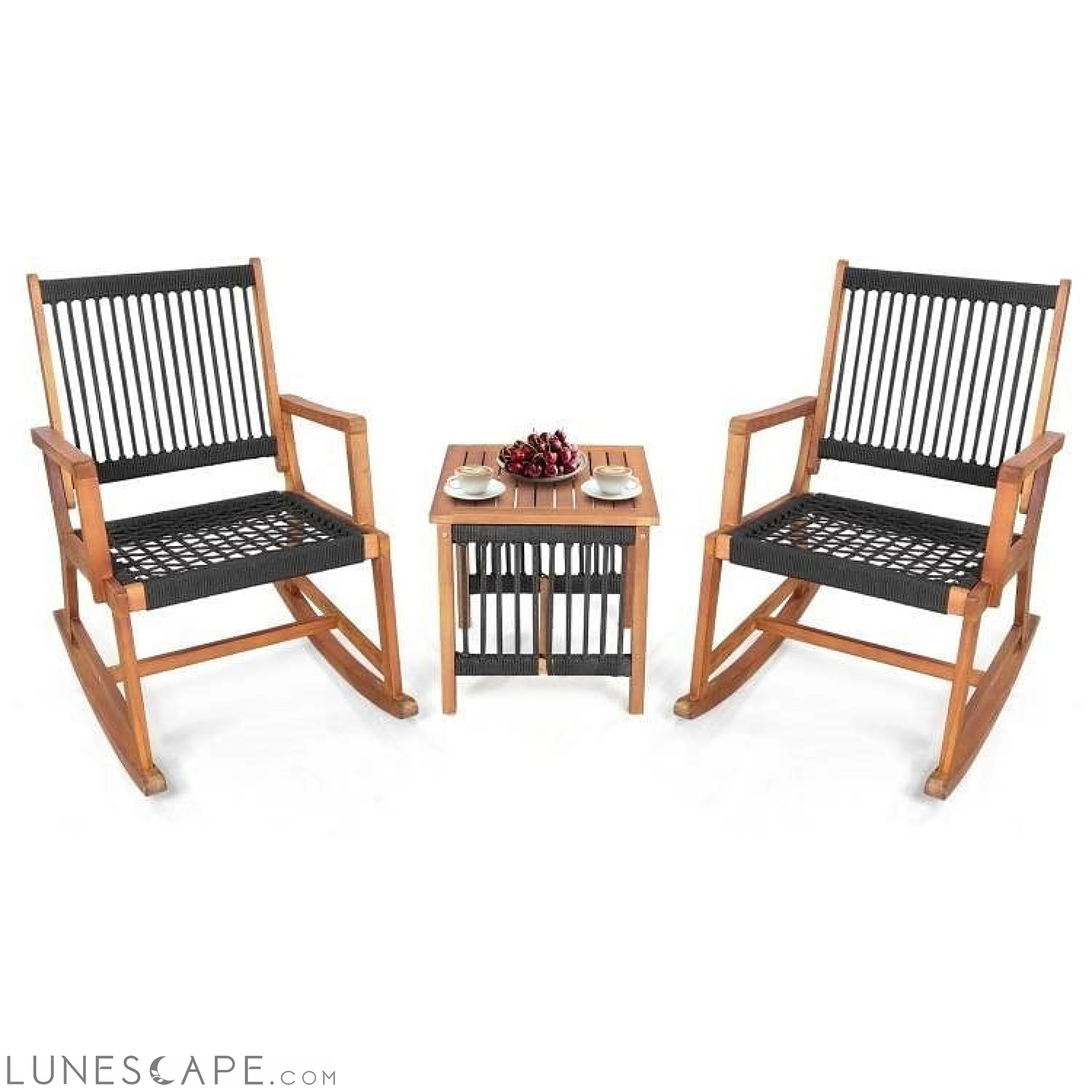3 Piece Outdoor Wood Patio Furniture Rocking Chair Table Bistro Set LUNESCAPE