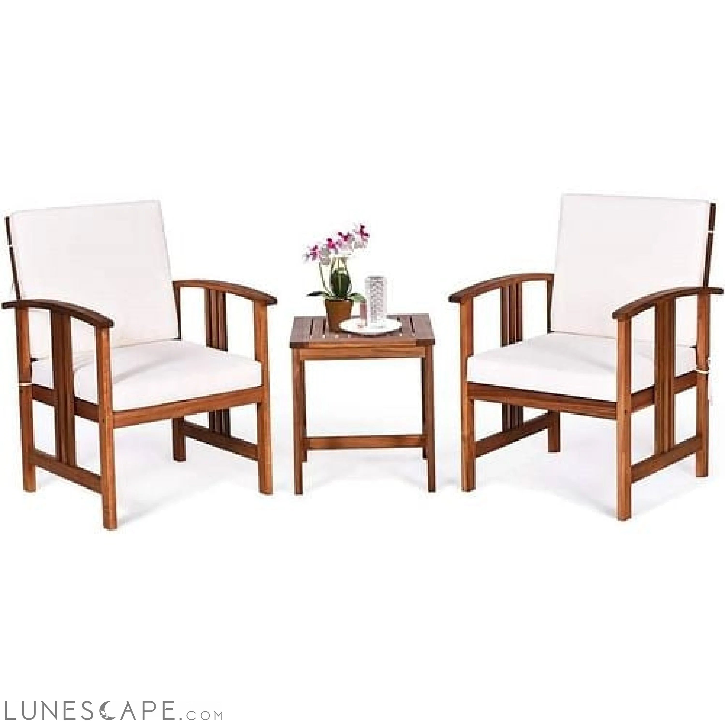 3-Piece Solid Wood Outdoor Patio Furniture Table Chairs Set with White LUNESCAPE