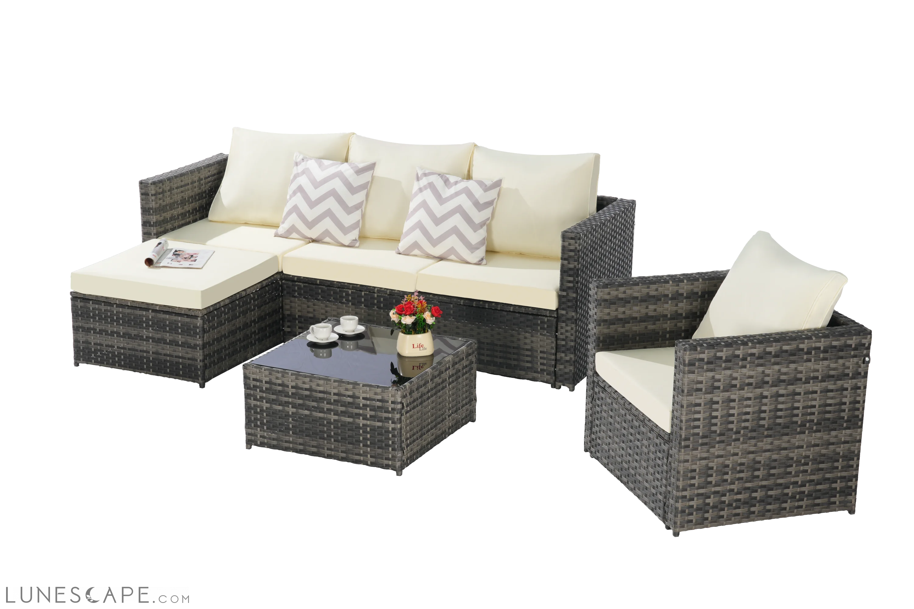 3 Pieces Patio Furniture Set,Outdoor Woven Sectional L- Shaped Patio LUNESCAPE