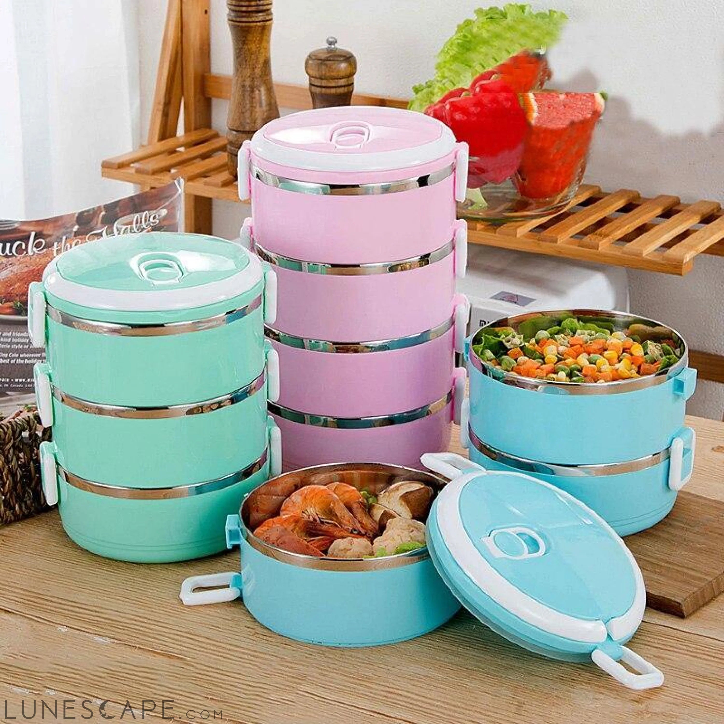 3-Tier Stackable Thermal Lunchbox - Green LUNESCAPE