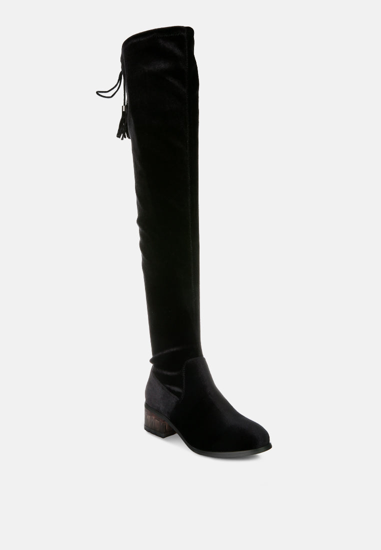 Rumple Velvet Over the Knee Clear Heel Boots LUNESCAPE