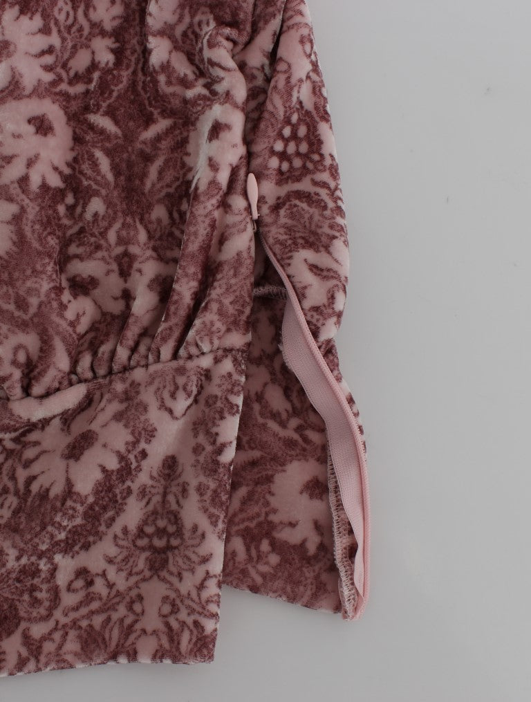 Exte Pink Floral Print Viscose Silk Blouse Top