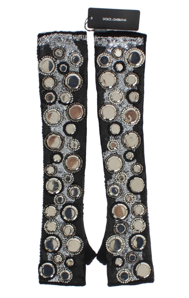 Dolce & Gabbana Black Cashmere Sequined Finger Less Gloves LUNESCAPE
