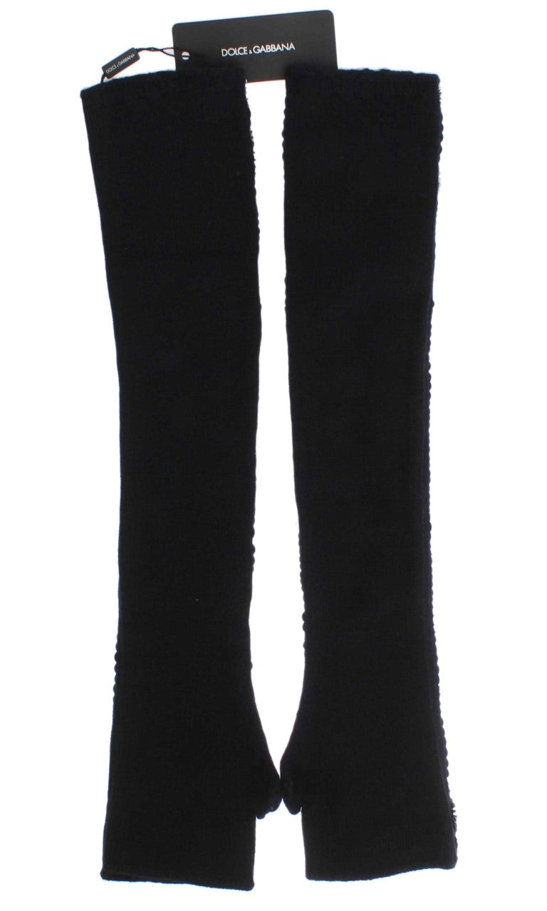 Dolce & Gabbana Black Cashmere Sequined Finger Less Gloves LUNESCAPE