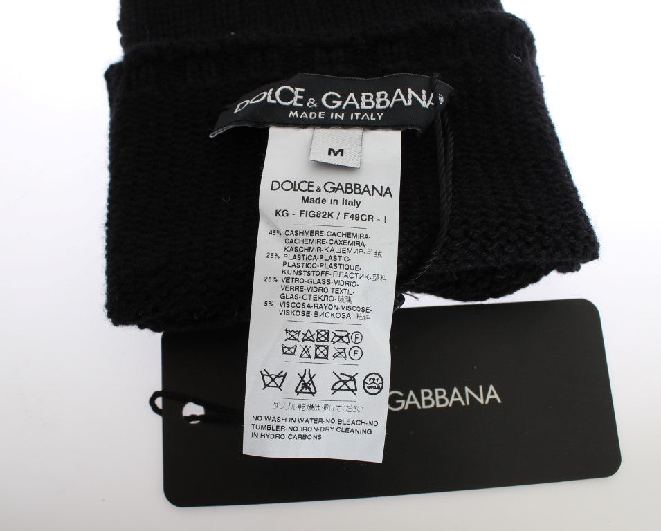 Dolce & Gabbana Black Cashmere Sequined Finger Less Gloves LUNESCAPE