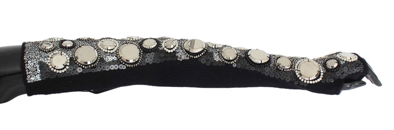 Dolce & Gabbana Black Cashmere Sequined Finger Less Gloves LUNESCAPE