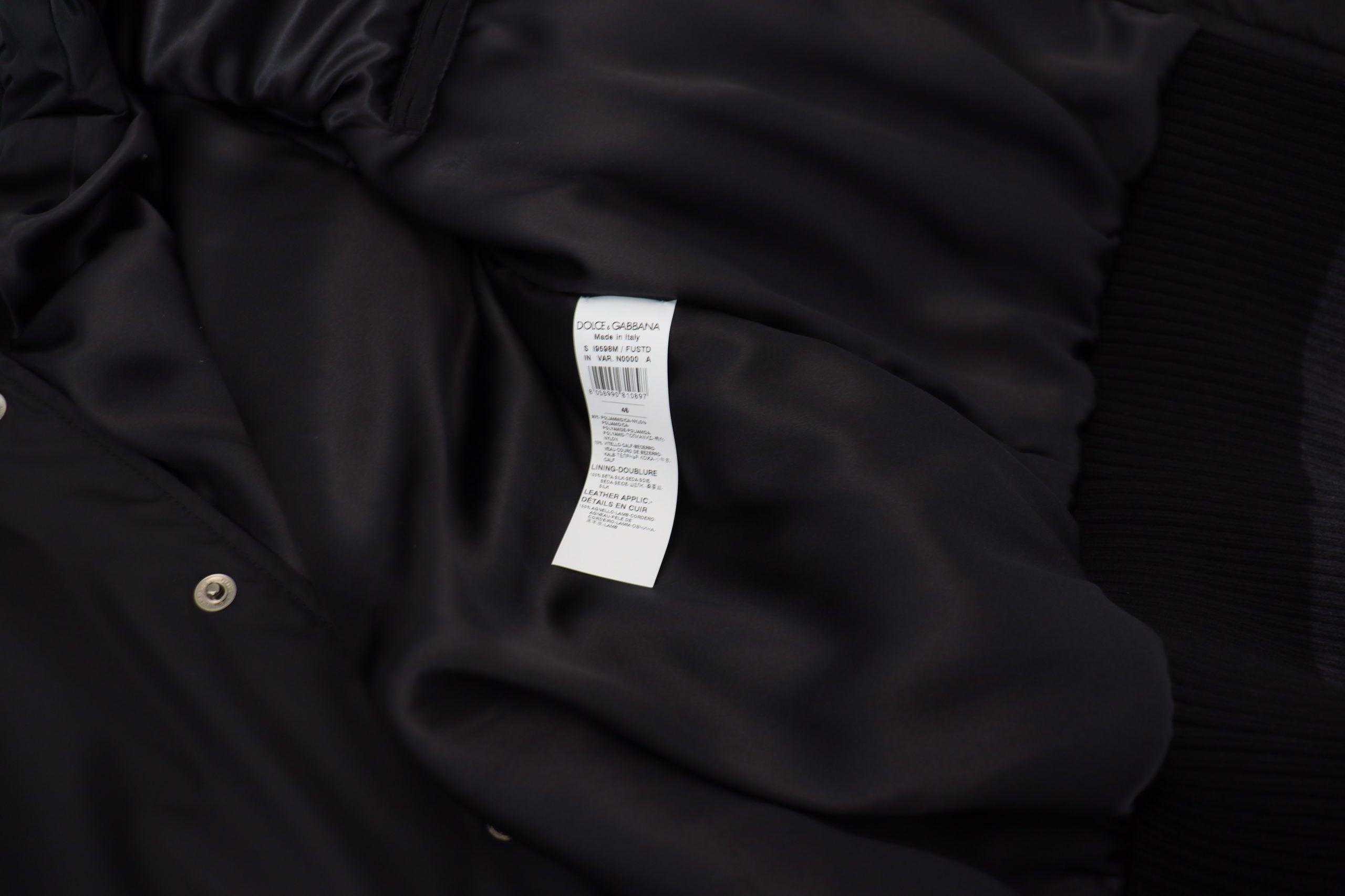 Dolce & Gabbana Black Nylon Crystals Coat Buttons Jacket