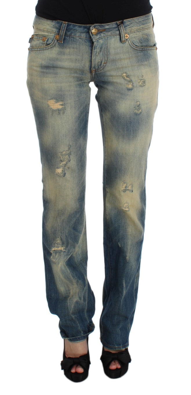 Cavalli Blue Wash Cotton Slim Fit Bootcut Jeans LUNESCAPE
