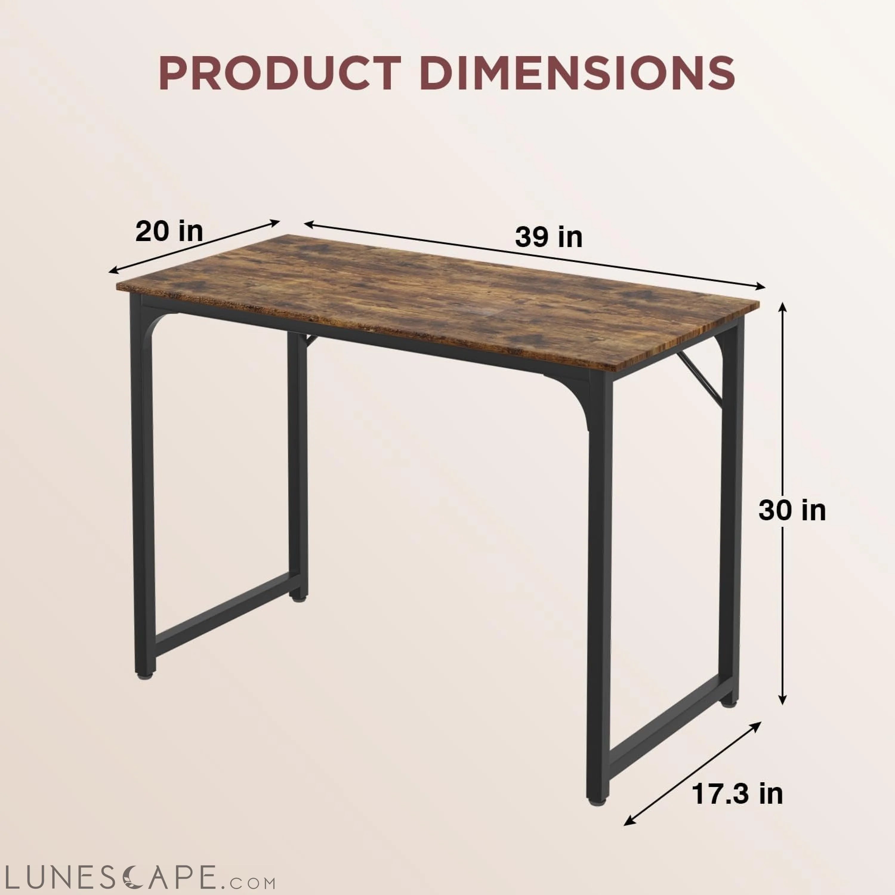 32/39/47 Inch Computer Desk Study Writing Table, Adjustable Feet, LUNESCAPE