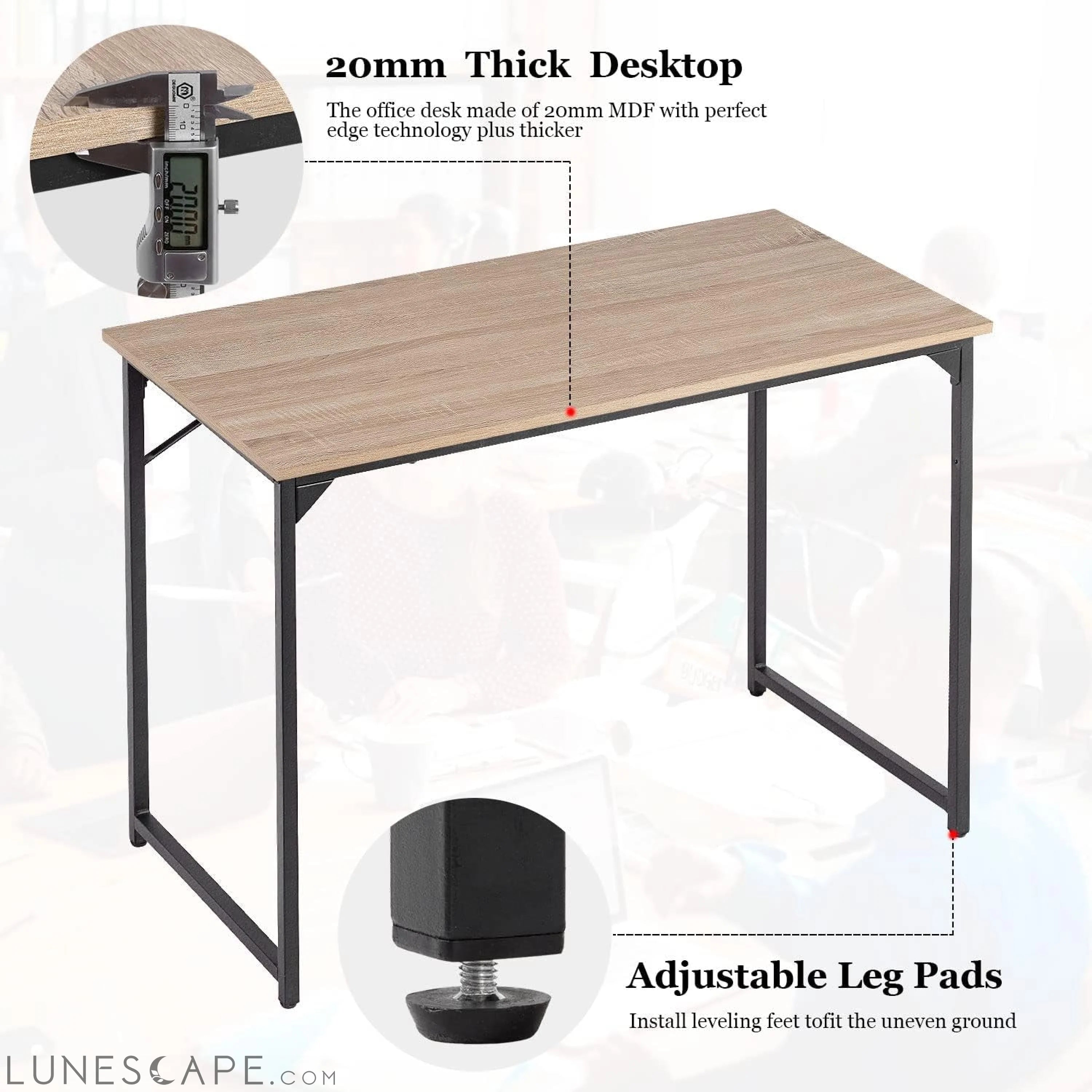 32/39/47 Inch Computer Desk Study Writing Table, Adjustable Feet, LUNESCAPE