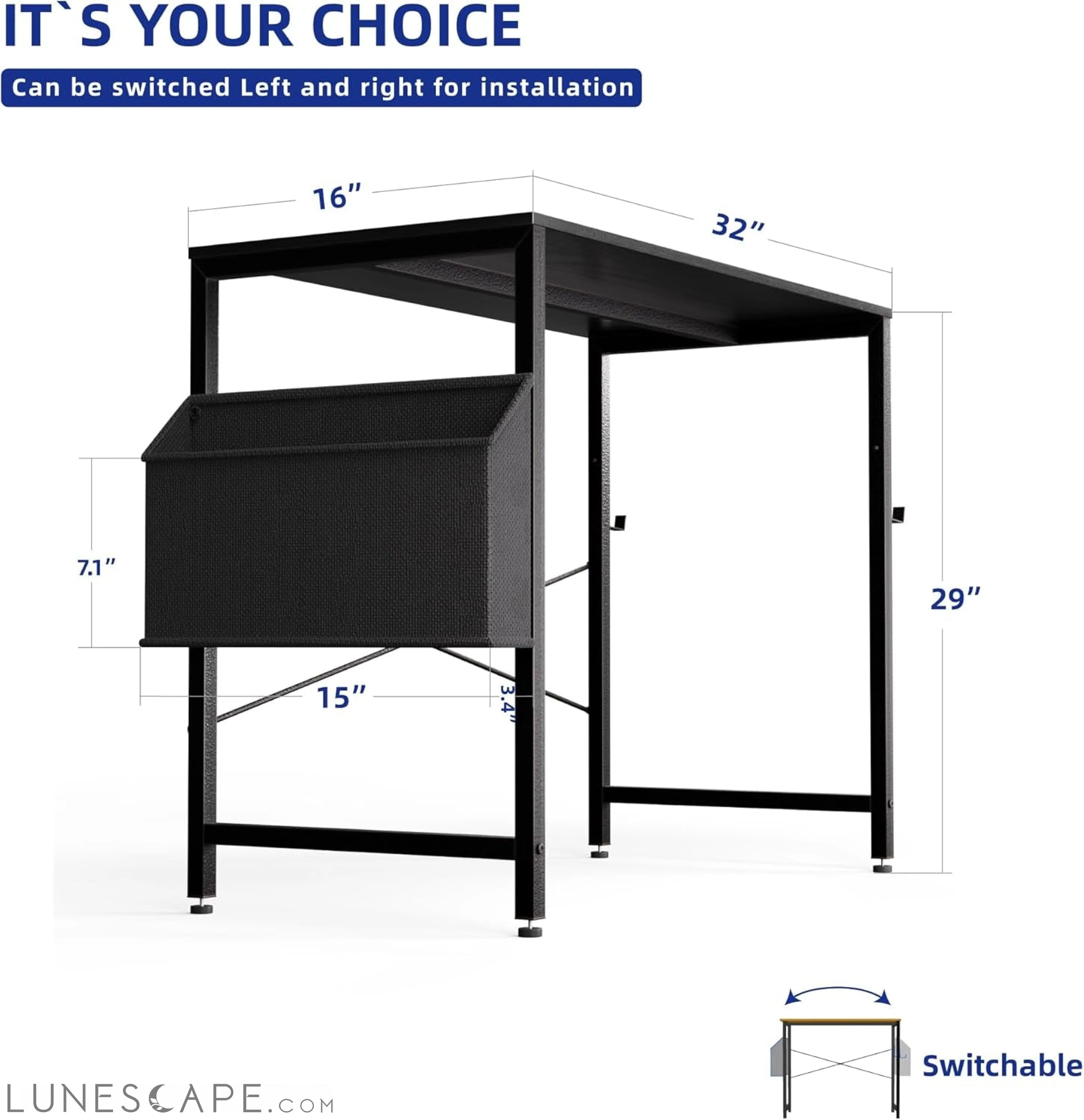 32 Inch Computer Desk for Small Spaces with Storage Bag, Home Office LUNESCAPE