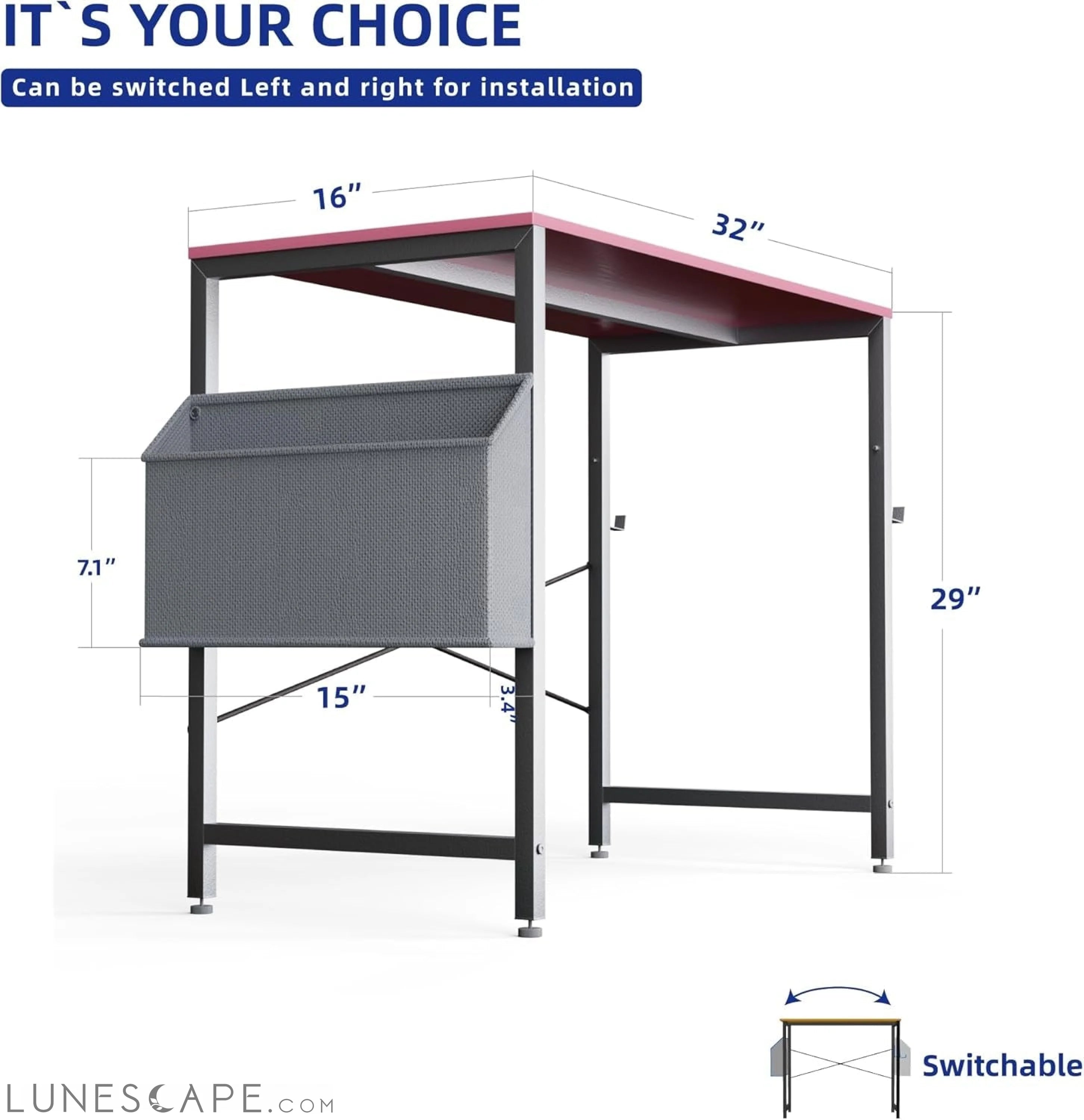 32 Inch Computer Desk for Small Spaces with Storage Bag, Home Office LUNESCAPE