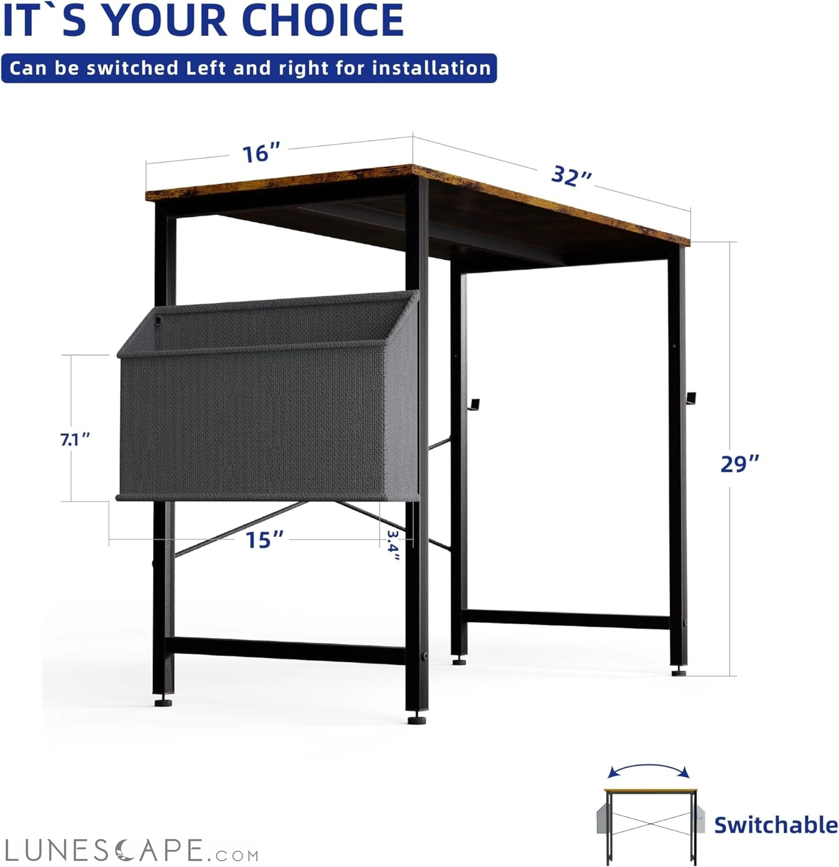 32 Inch Computer Desk for Small Spaces with Storage Bag, Home Office LUNESCAPE