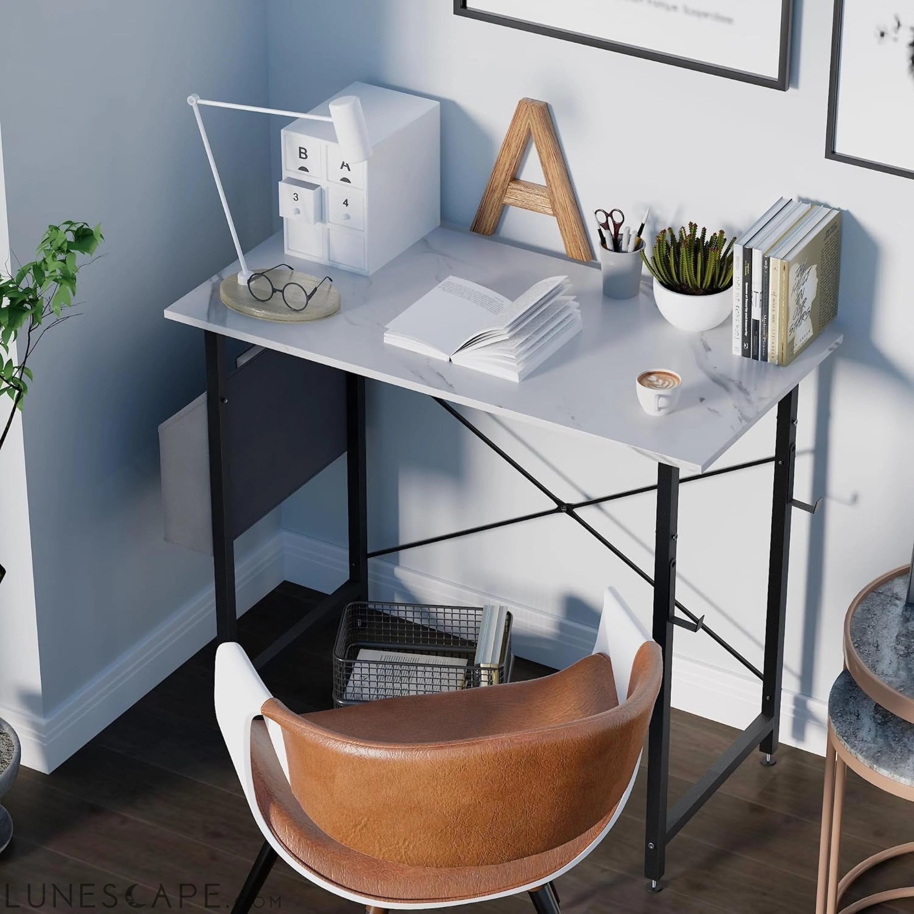 32 Inch Computer Desk for Small Spaces with Storage Bag, Home Office LUNESCAPE