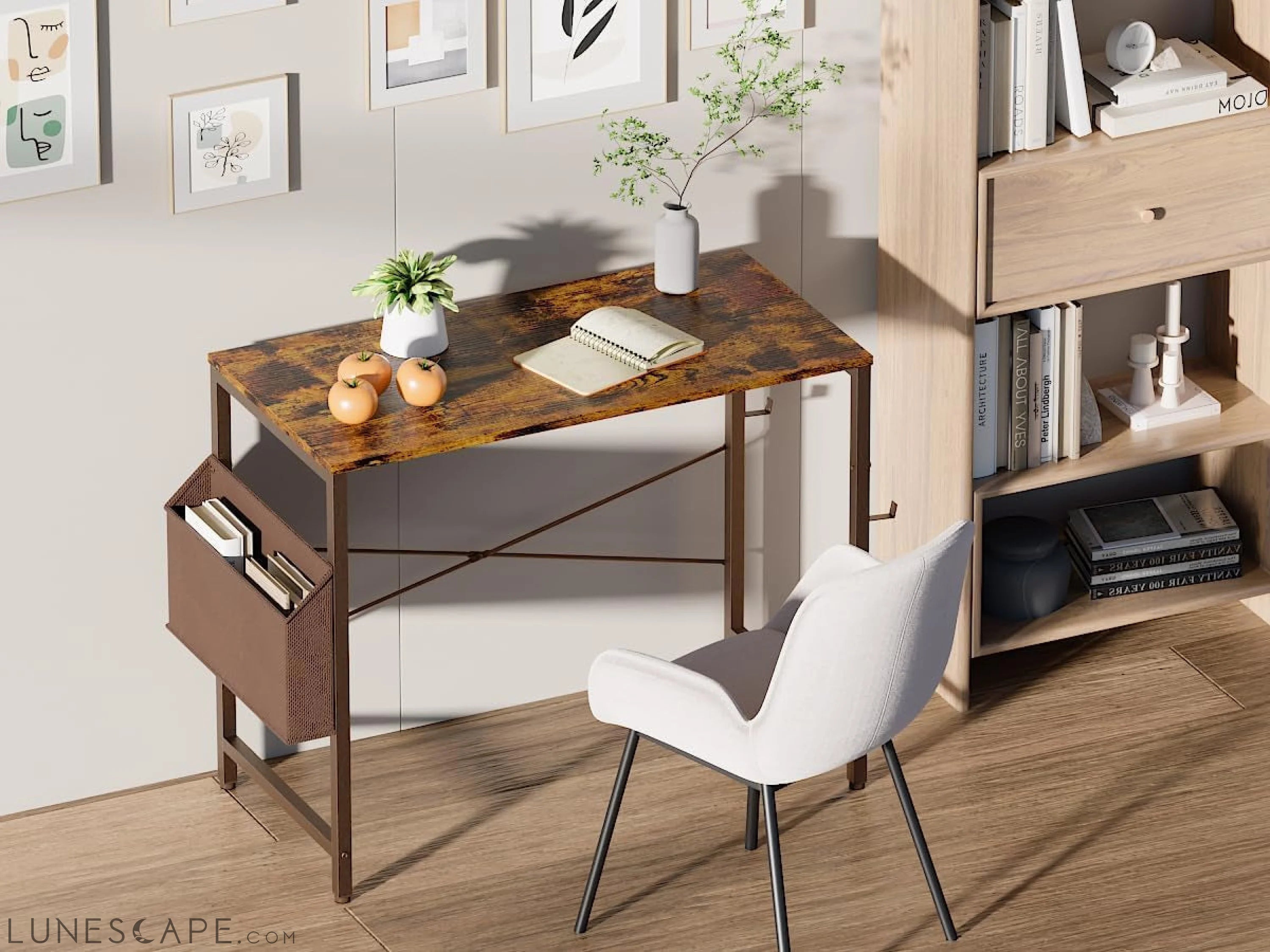 32 Inch Computer Desk for Small Spaces with Storage Bag, Home Office LUNESCAPE