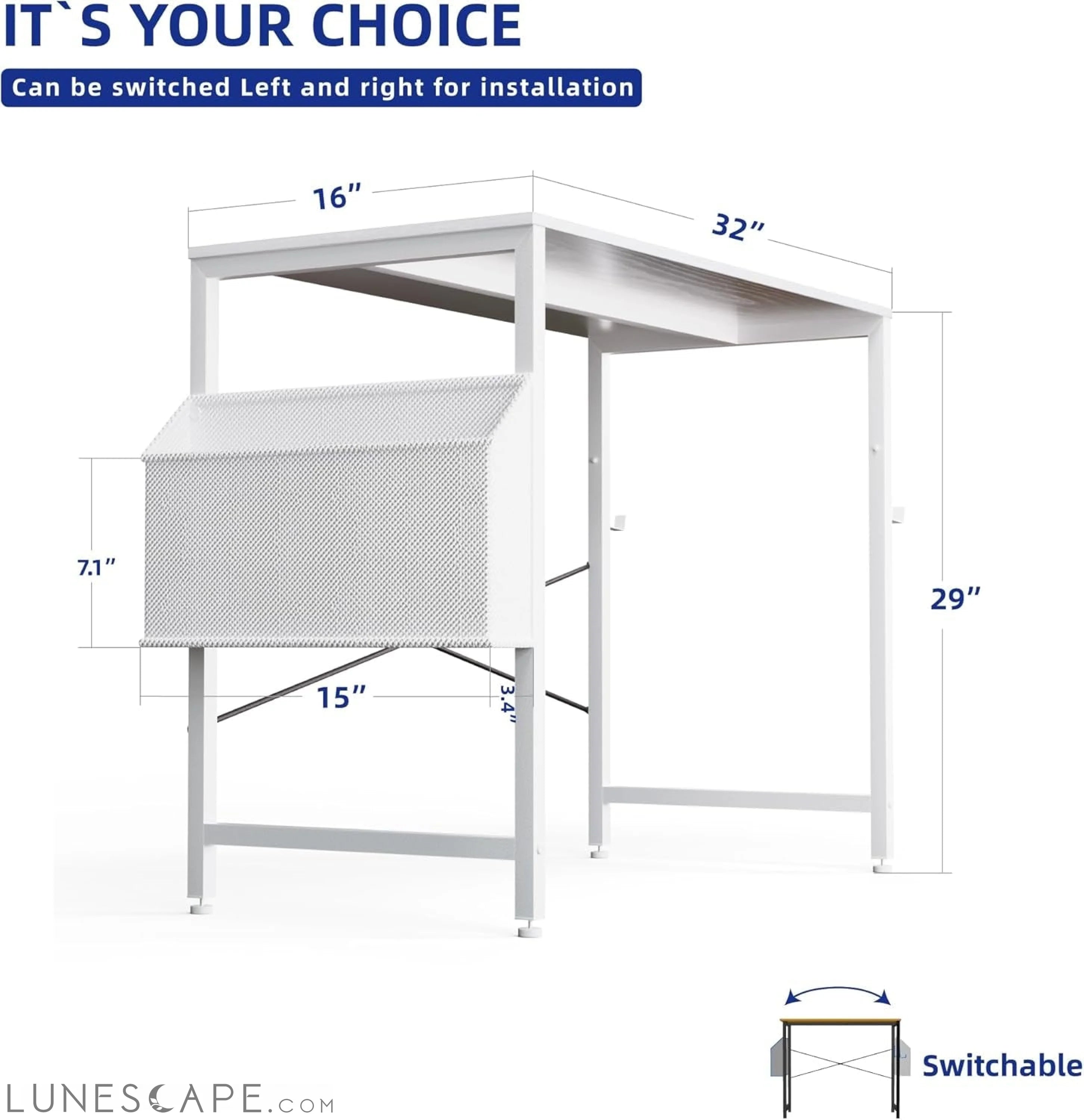 32 Inch Computer Desk Small Spaces Desk with Storage Bag for Bedroom LUNESCAPE