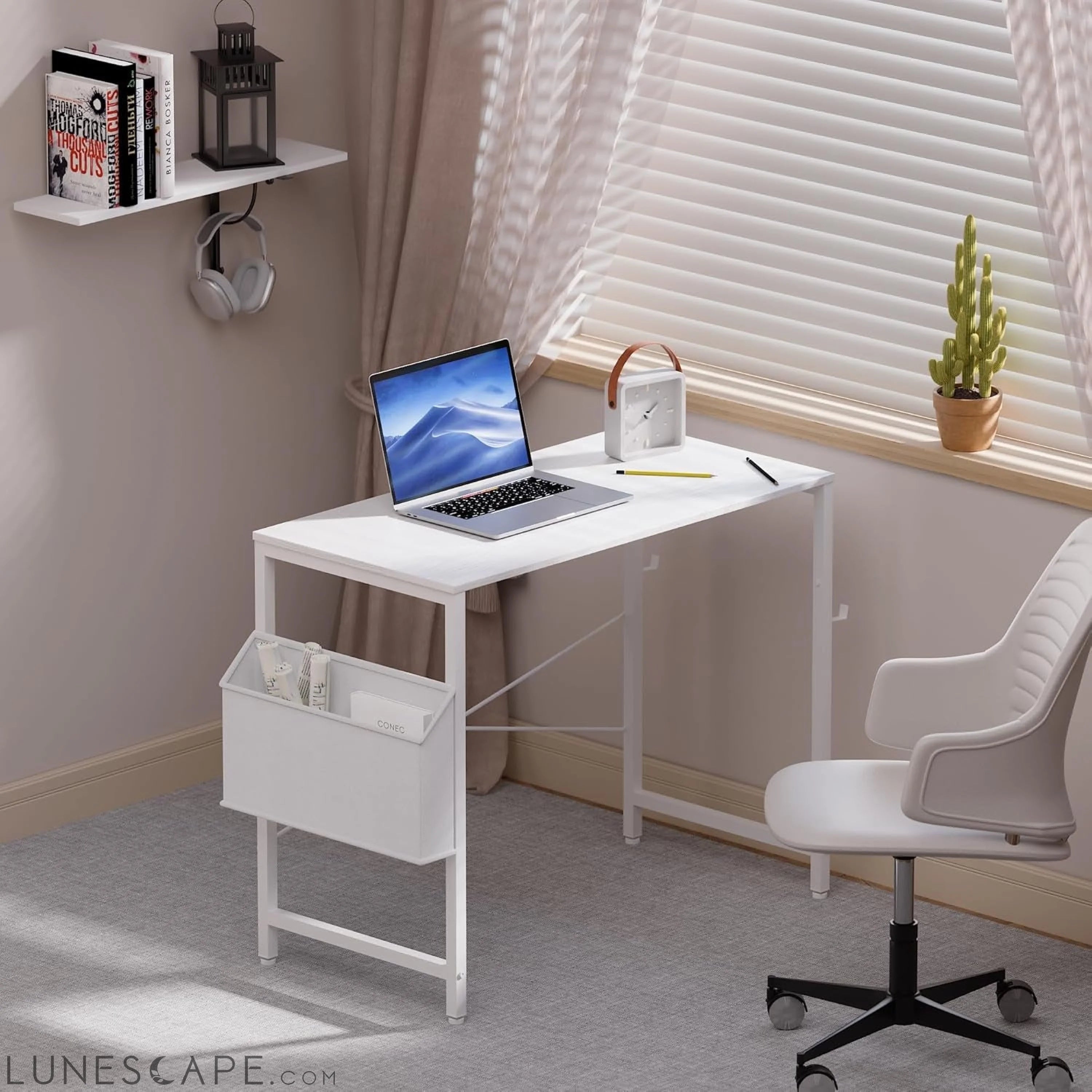32 Inch Computer Desk Small Spaces Desk with Storage Bag for Bedroom LUNESCAPE