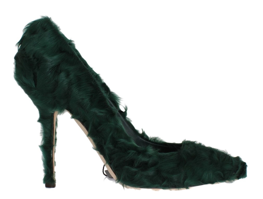 Dolce & Gabbana Green Xiangao Lamb Fur Leather Pumps LUNESCAPE