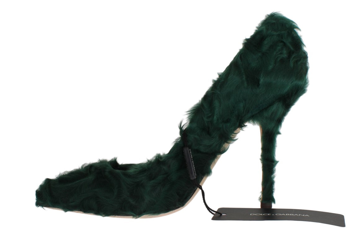 Dolce & Gabbana Green Xiangao Lamb Fur Leather Pumps LUNESCAPE