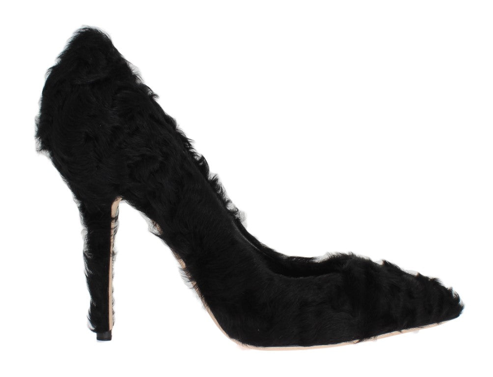 Dolce & Gabbana Black Xiangao Lamb Fur Leather Pumps LUNESCAPE