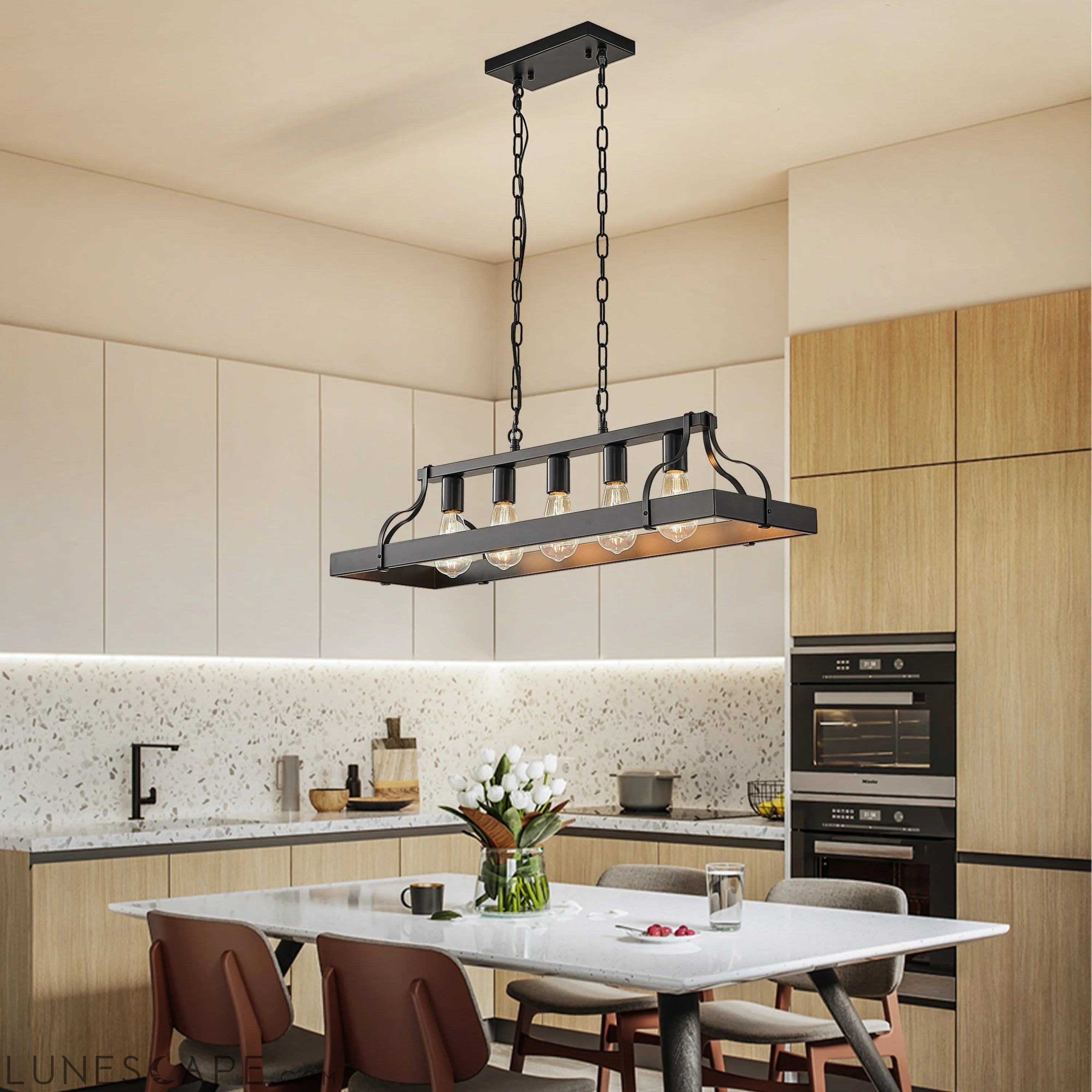 33.7-Inch Black Industrial Pendant Light with 5 E26 Bulb Sockets LUNESCAPE