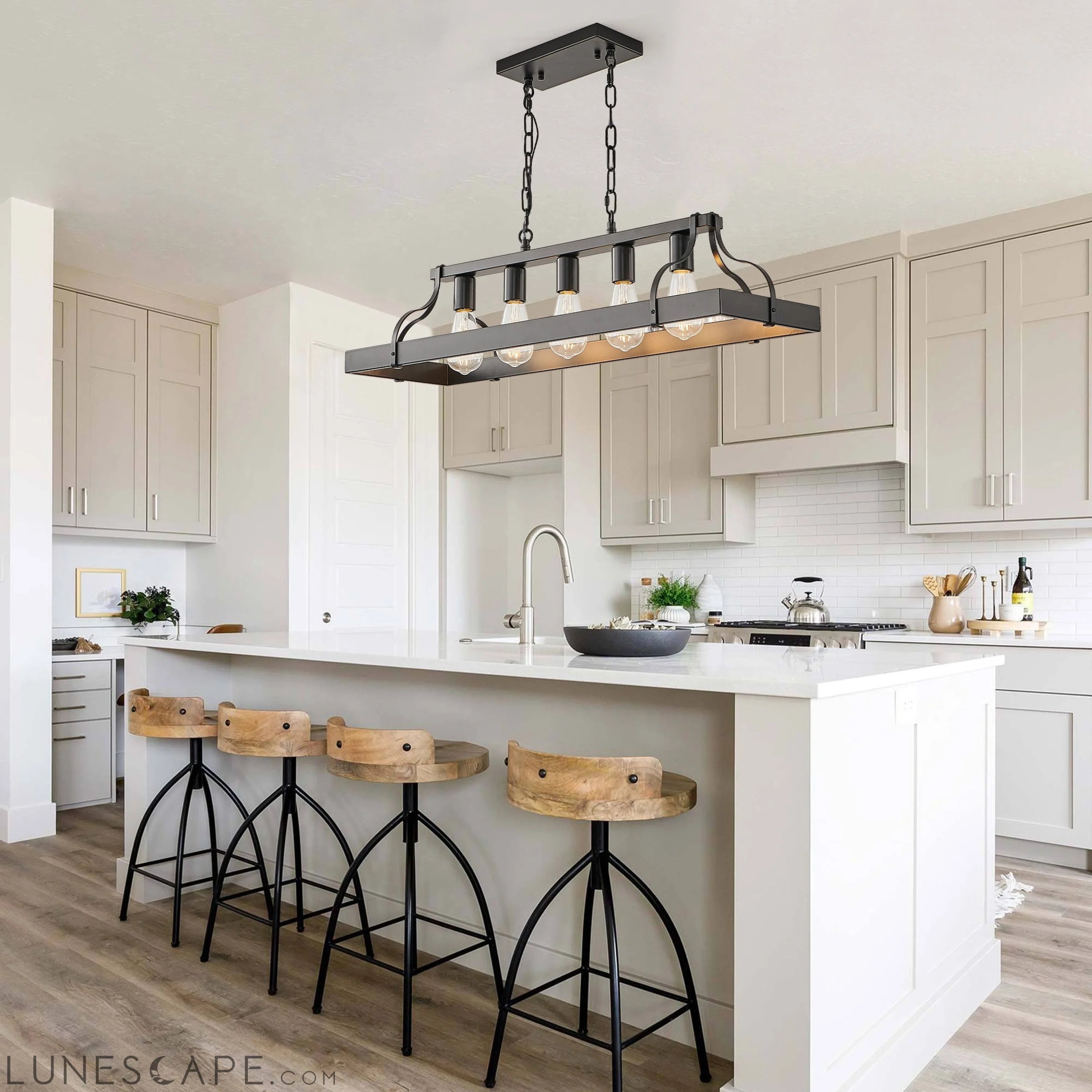 33.7-Inch Black Industrial Pendant Light with 5 E26 Bulb Sockets LUNESCAPE