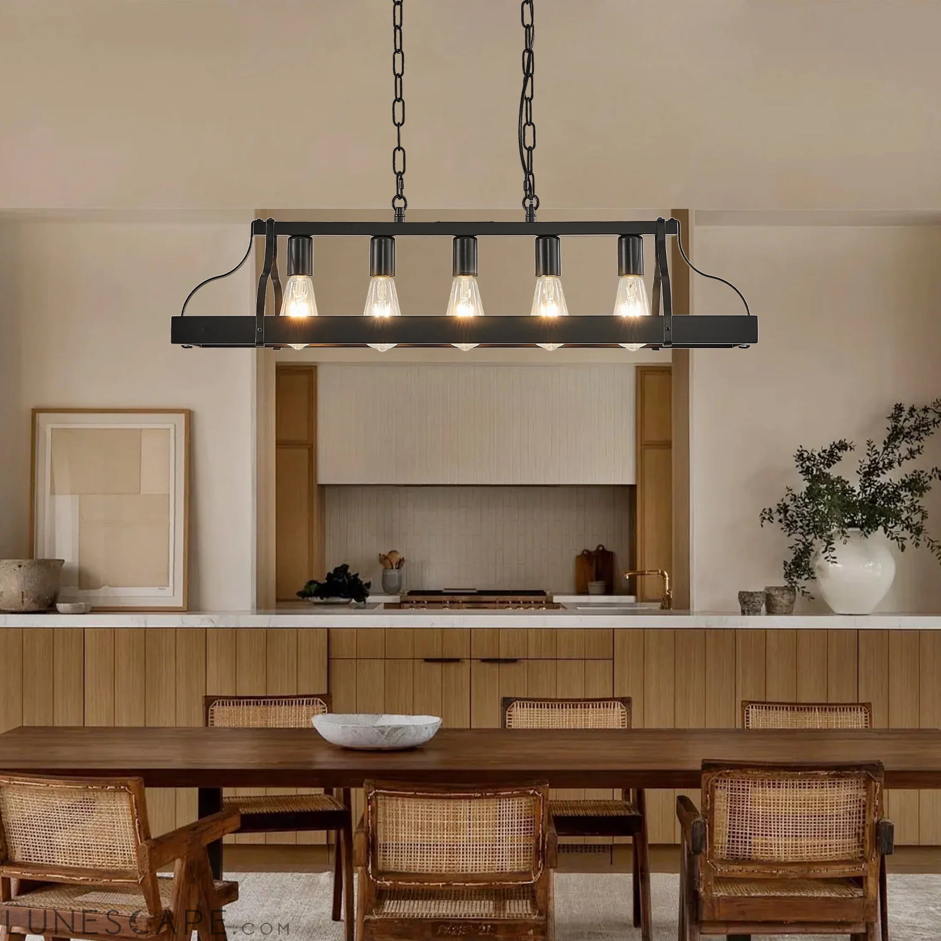 33.7-Inch Black Industrial Pendant Light with 5 E26 Bulb Sockets LUNESCAPE