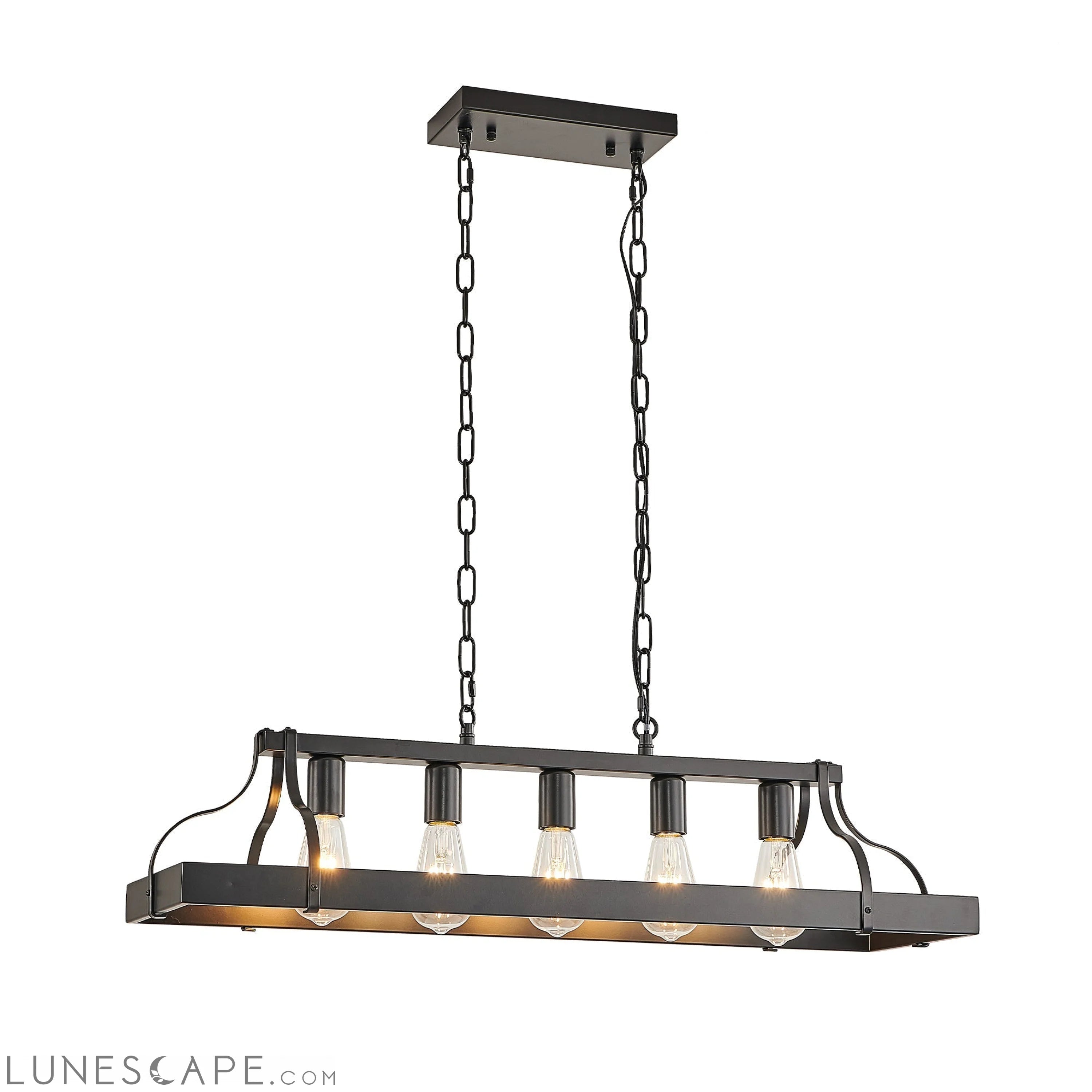 33.7-Inch Black Industrial Pendant Light with 5 E26 Bulb Sockets LUNESCAPE