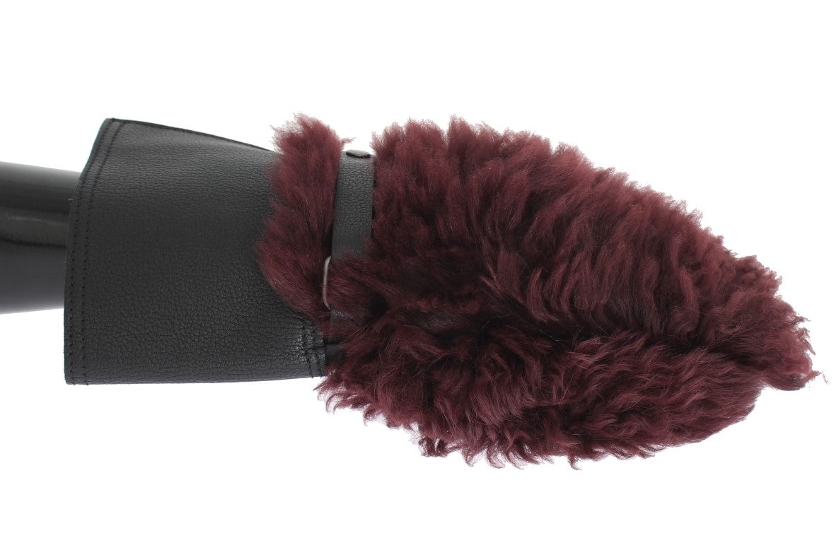 Dolce & Gabbana Black Leather Bordeaux Shearling Gloves LUNESCAPE