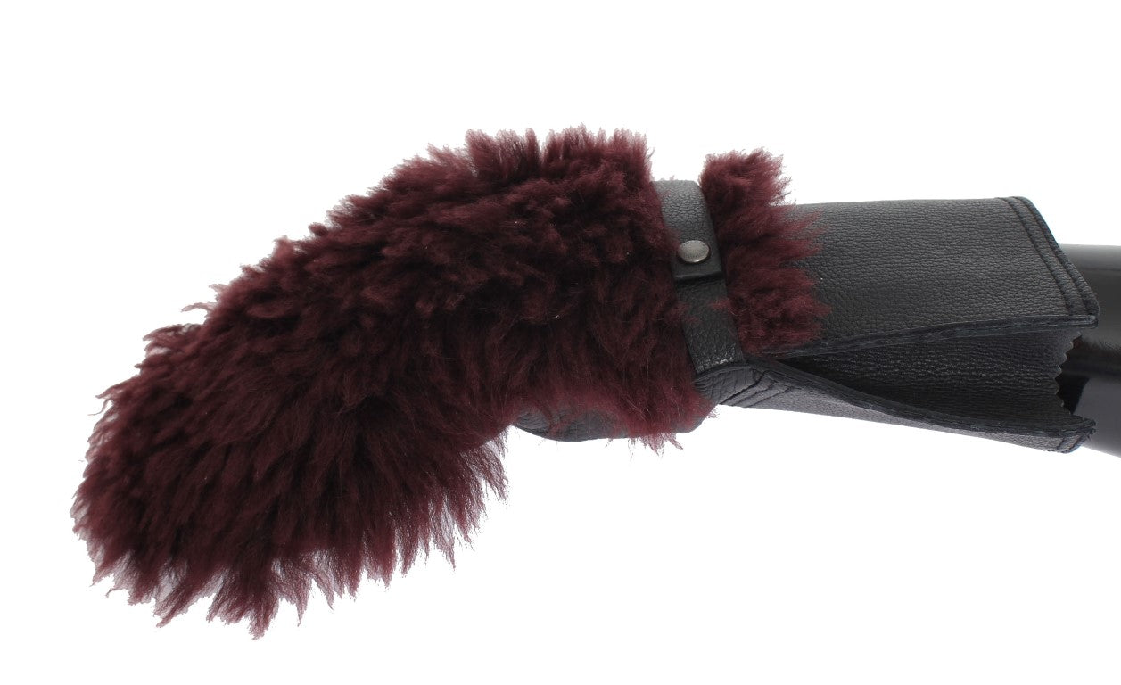 Dolce & Gabbana Black Leather Bordeaux Shearling Gloves LUNESCAPE