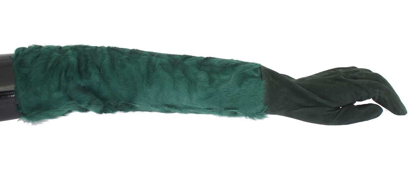 Dolce & Gabbana Green Leather Xiangao Fur Elbow Gloves LUNESCAPE