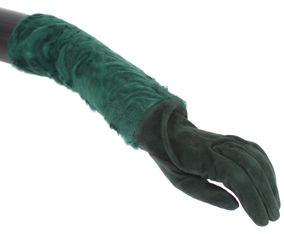 Dolce & Gabbana Green Leather Xiangao Fur Elbow Gloves LUNESCAPE