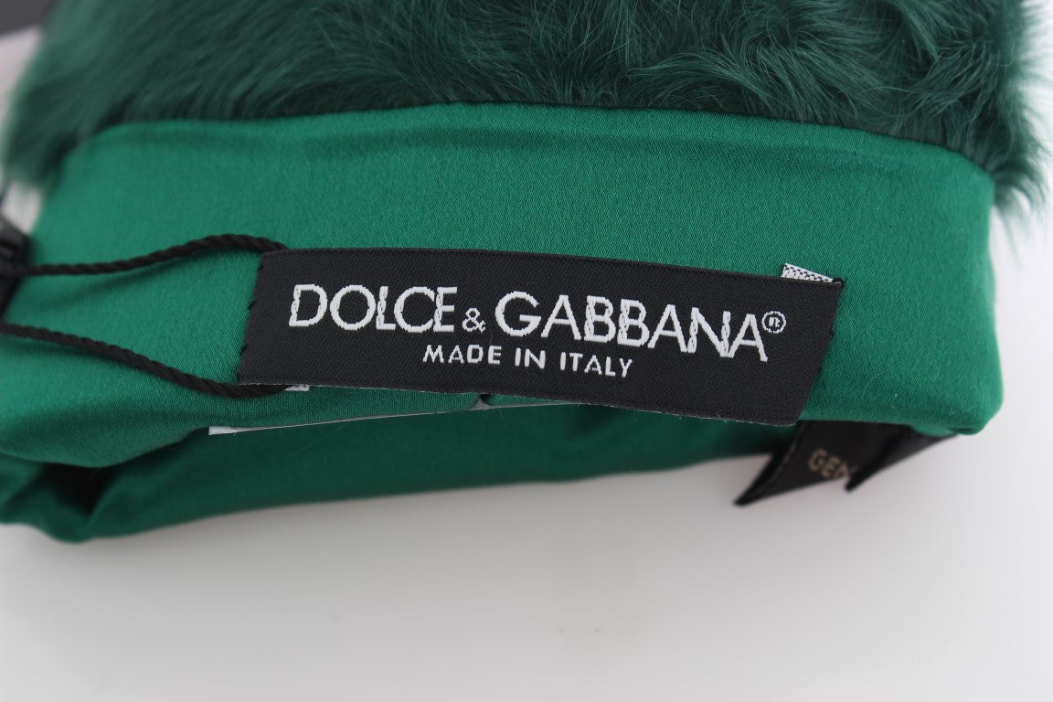 Dolce & Gabbana Green Leather Xiangao Fur Elbow Gloves LUNESCAPE