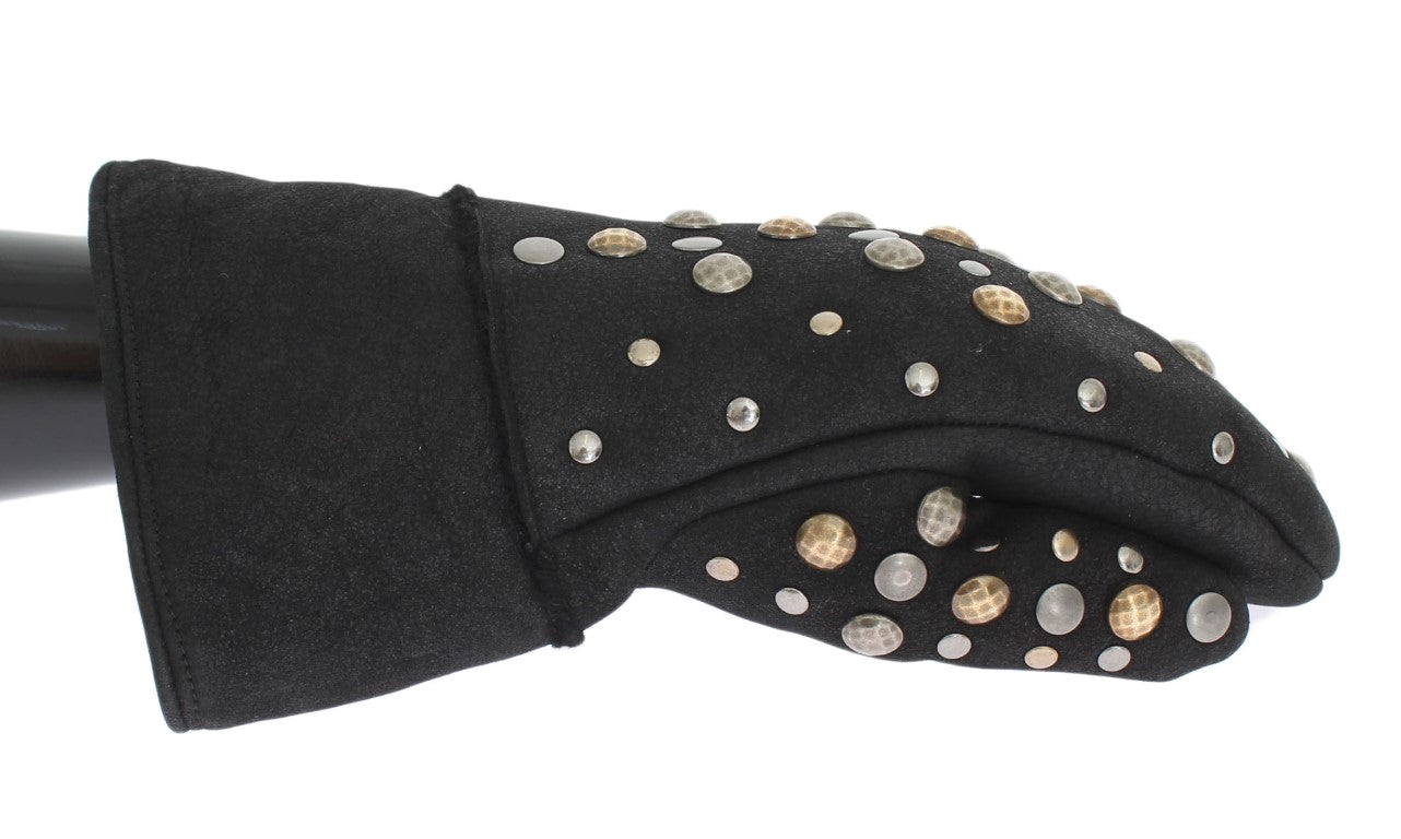 Dolce & Gabbana Gray Wool Shearling Studded Gloves LUNESCAPE