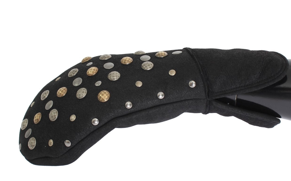 Dolce & Gabbana Gray Wool Shearling Studded Gloves LUNESCAPE