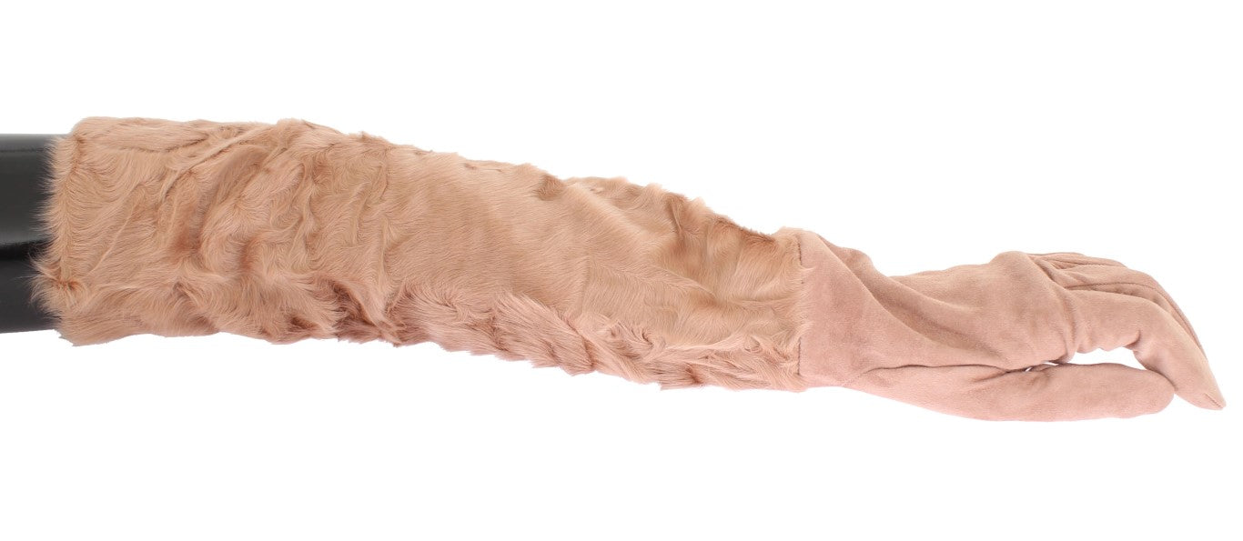 Dolce & Gabbana Beige Suede Xiangao Fur Elbow Gloves LUNESCAPE