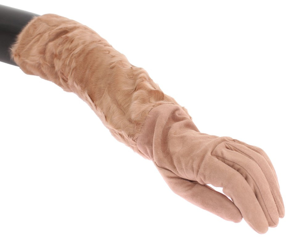 Dolce & Gabbana Beige Suede Xiangao Fur Elbow Gloves LUNESCAPE