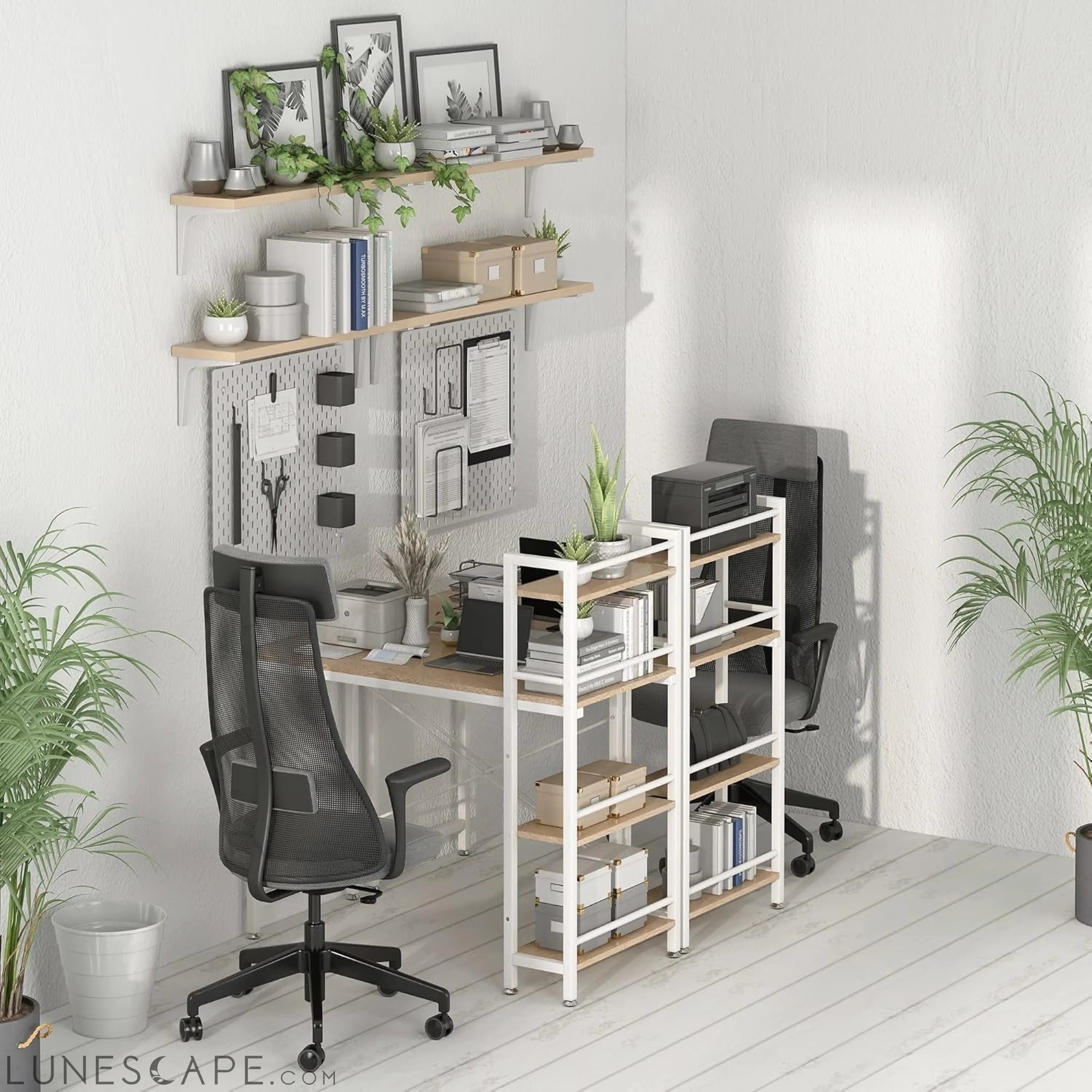 35" Small Computer Desk with 4-Tier Bookshelf, Home Office Desk LUNESCAPE