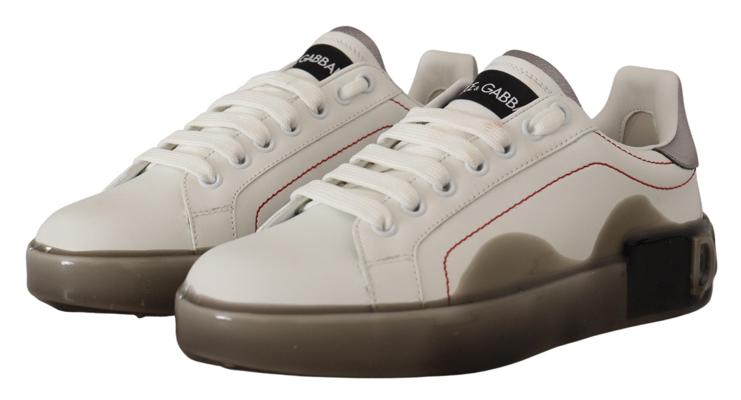 Dolce & Gabbana White Leather Shoes Womens Logo Portofino Sneakers LUNESCAPE