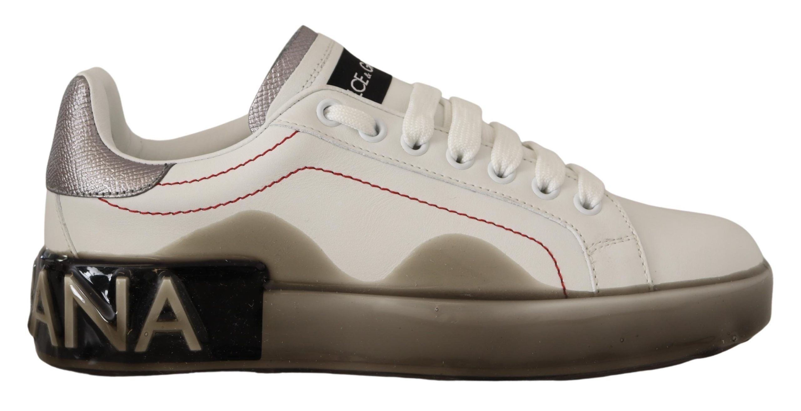 Dolce & Gabbana White Leather Shoes Womens Logo Portofino Sneakers LUNESCAPE