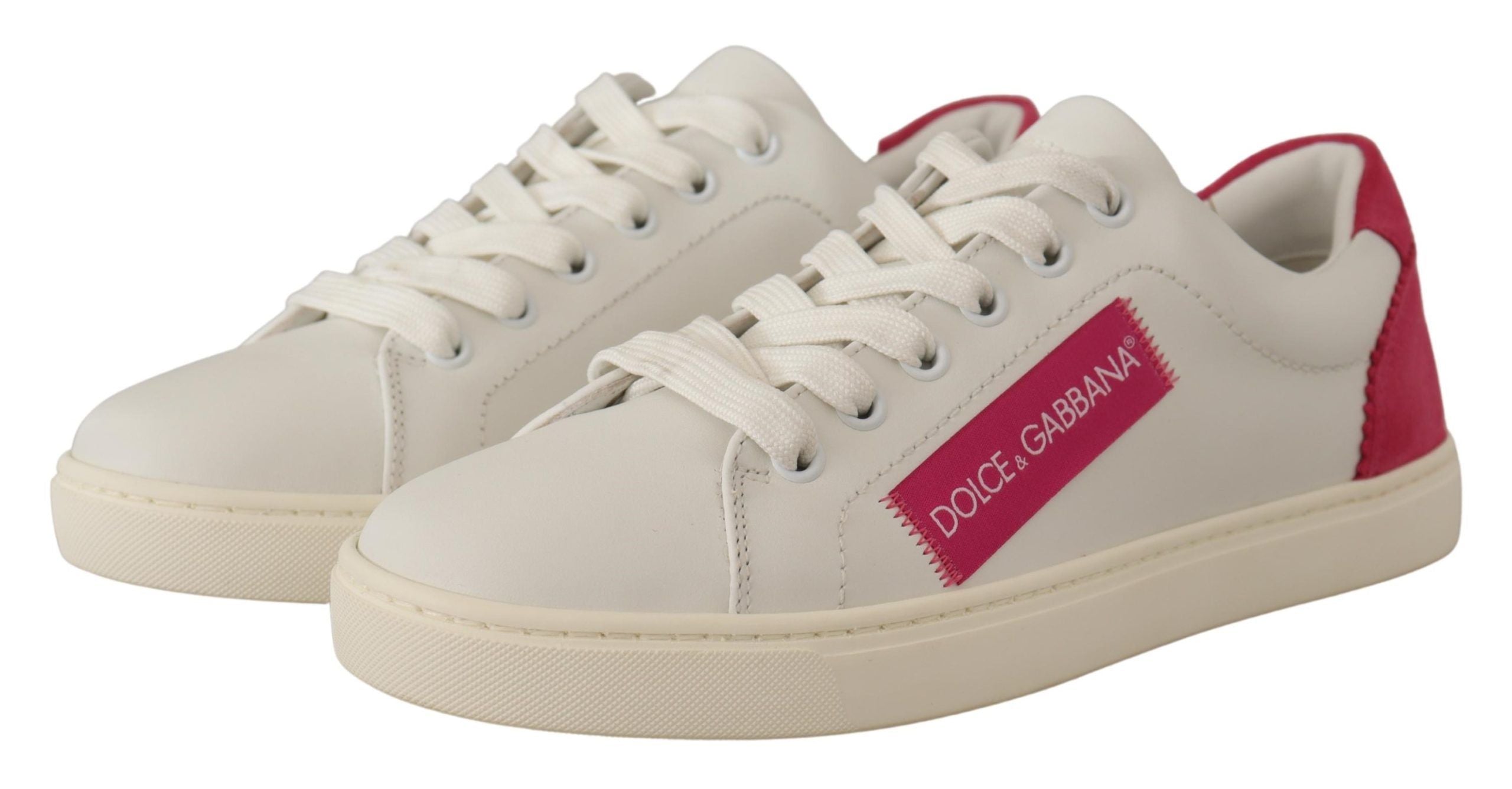 Dolce & Gabbana White Pink Leather Low Top Sneakers Womens Shoes LUNESCAPE