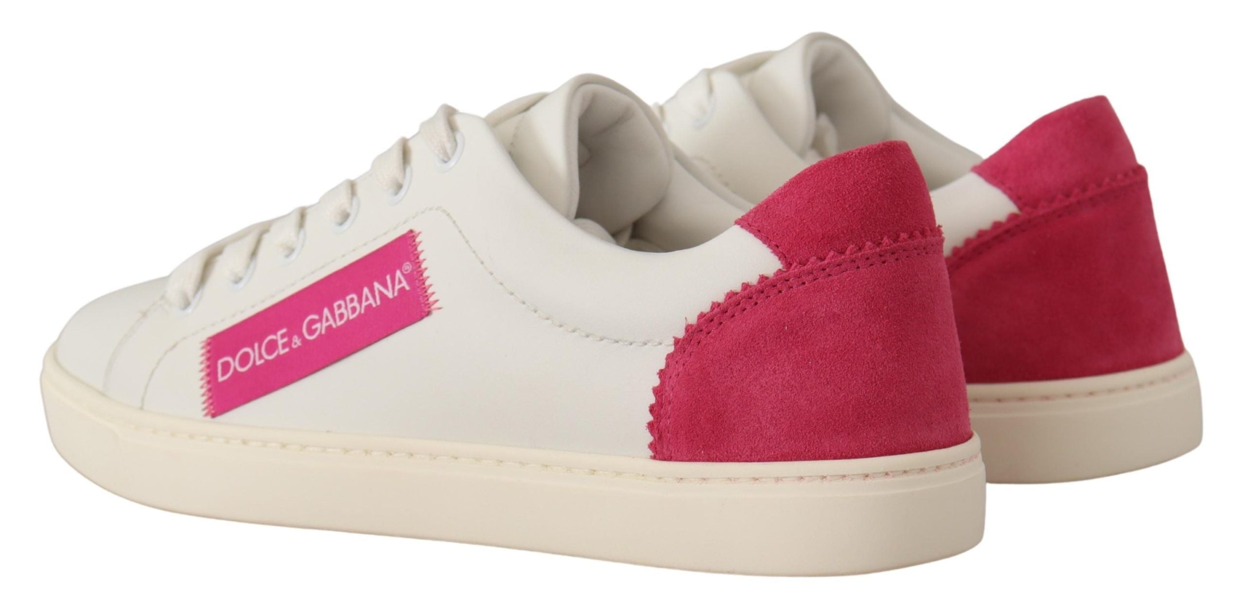 Dolce & Gabbana White Pink Leather Low Top Sneakers Womens Shoes LUNESCAPE