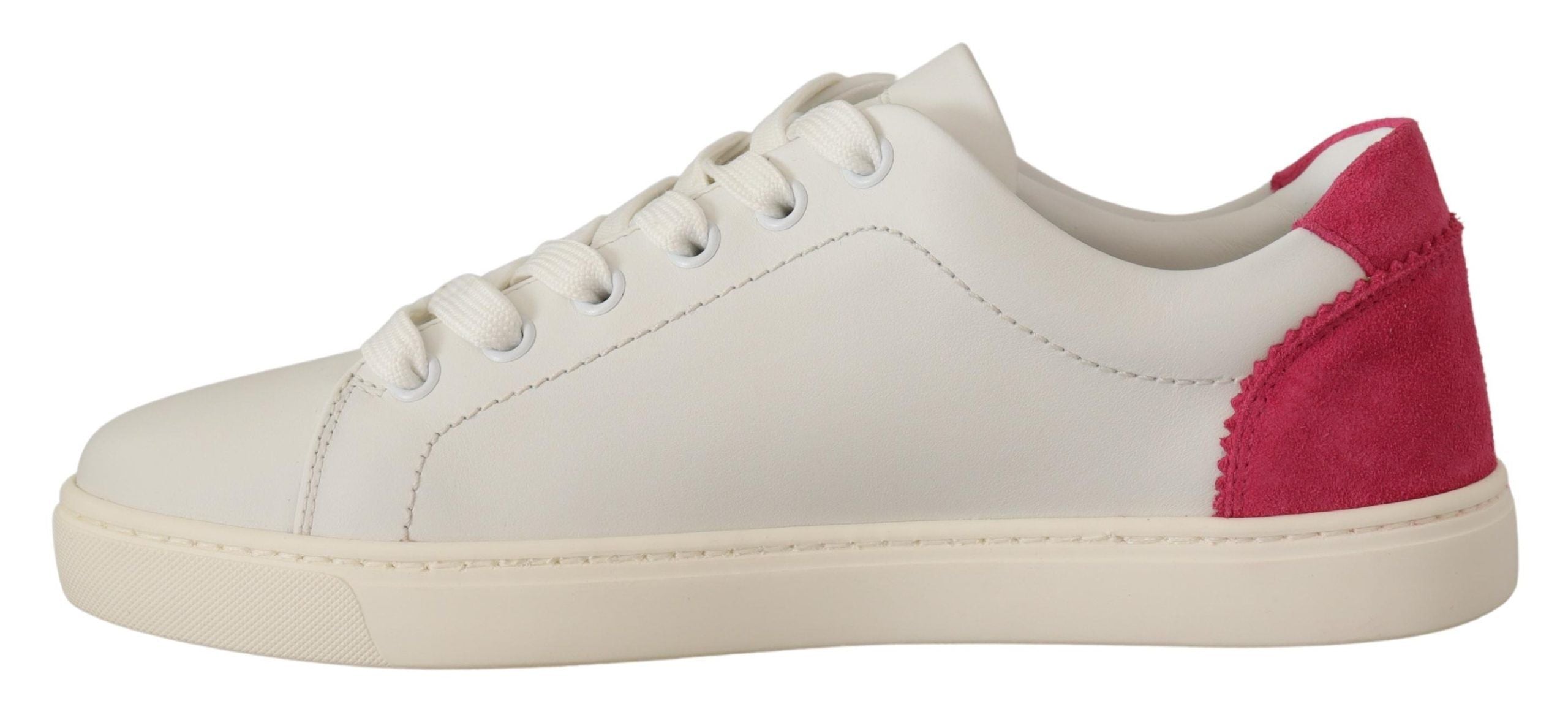 Dolce & Gabbana White Pink Leather Low Top Sneakers Womens Shoes LUNESCAPE